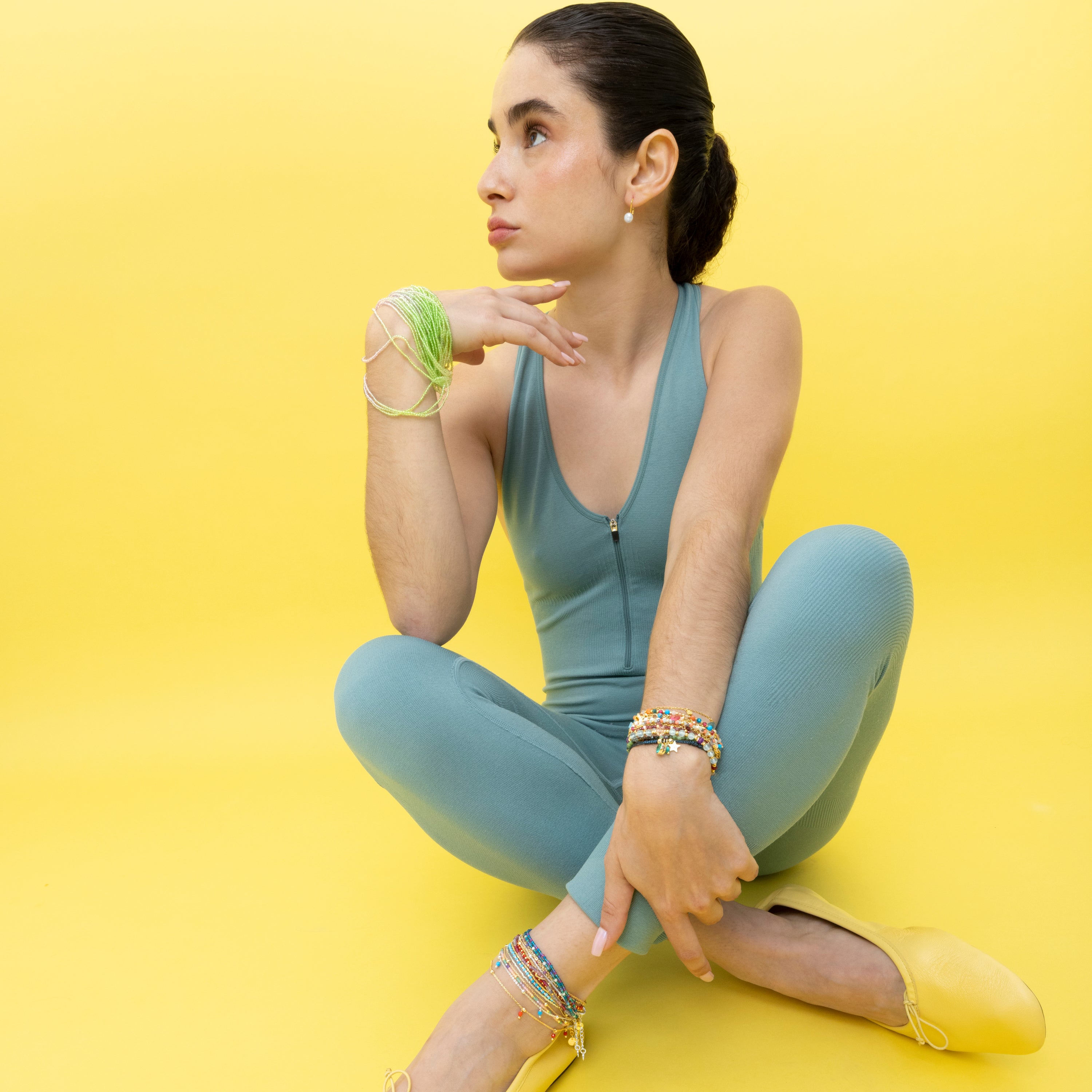 Bracelet en cristal vert fini en or jaune 18K - Halok