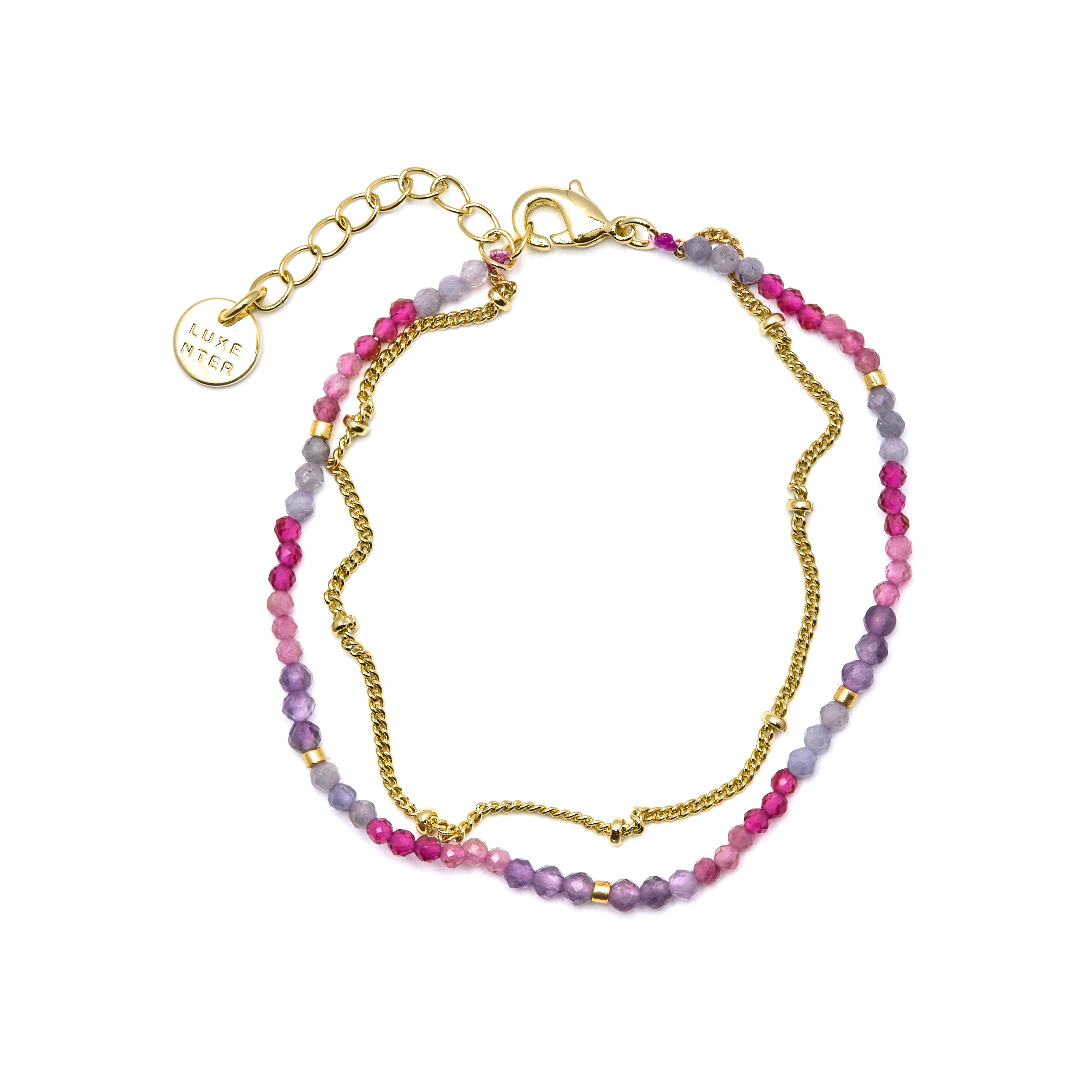 Pulsera de Cristal Morado acabada en oro amarillo 18K - Aiel