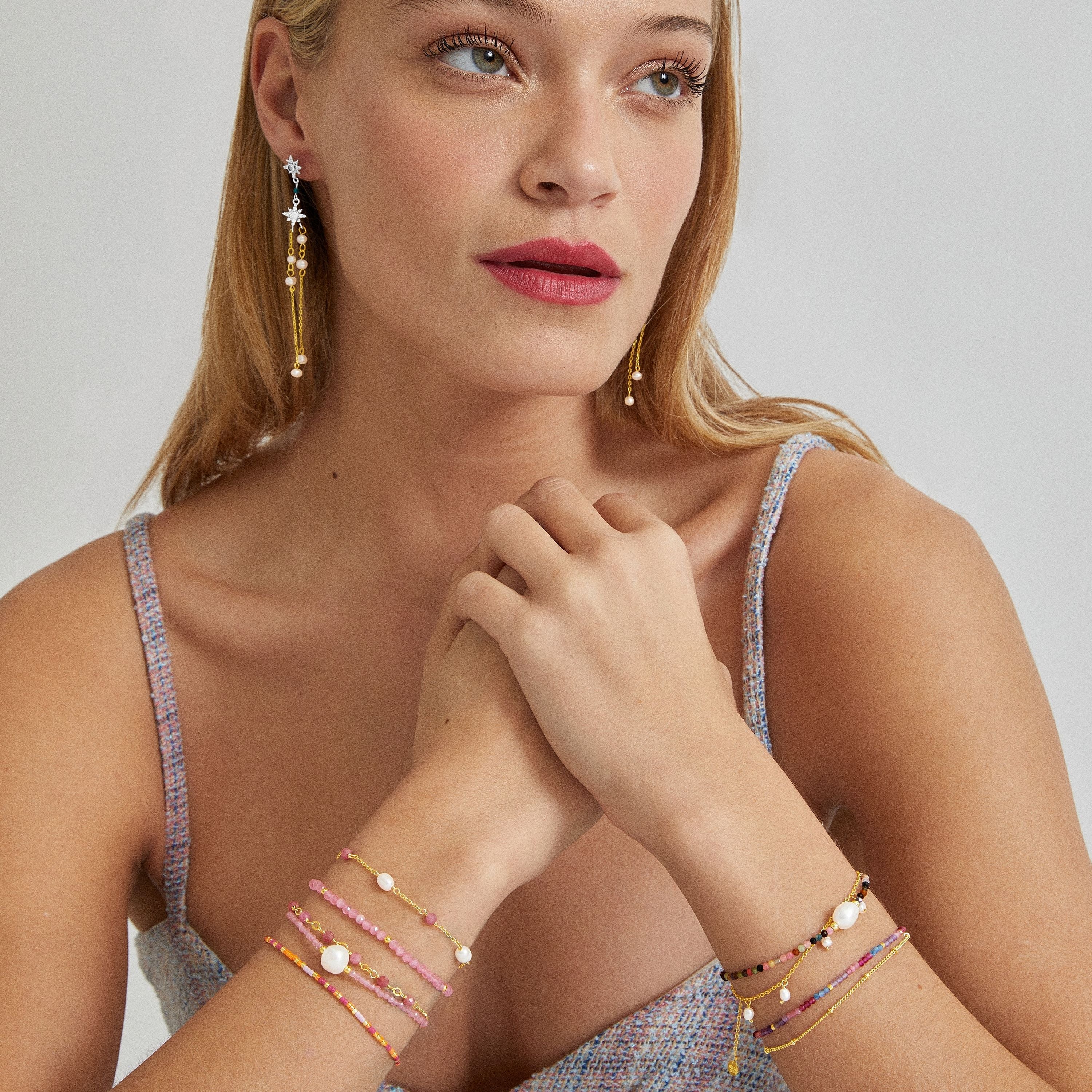 Pulsera de Cristal Morado acabada en oro amarillo 18K - Aiel