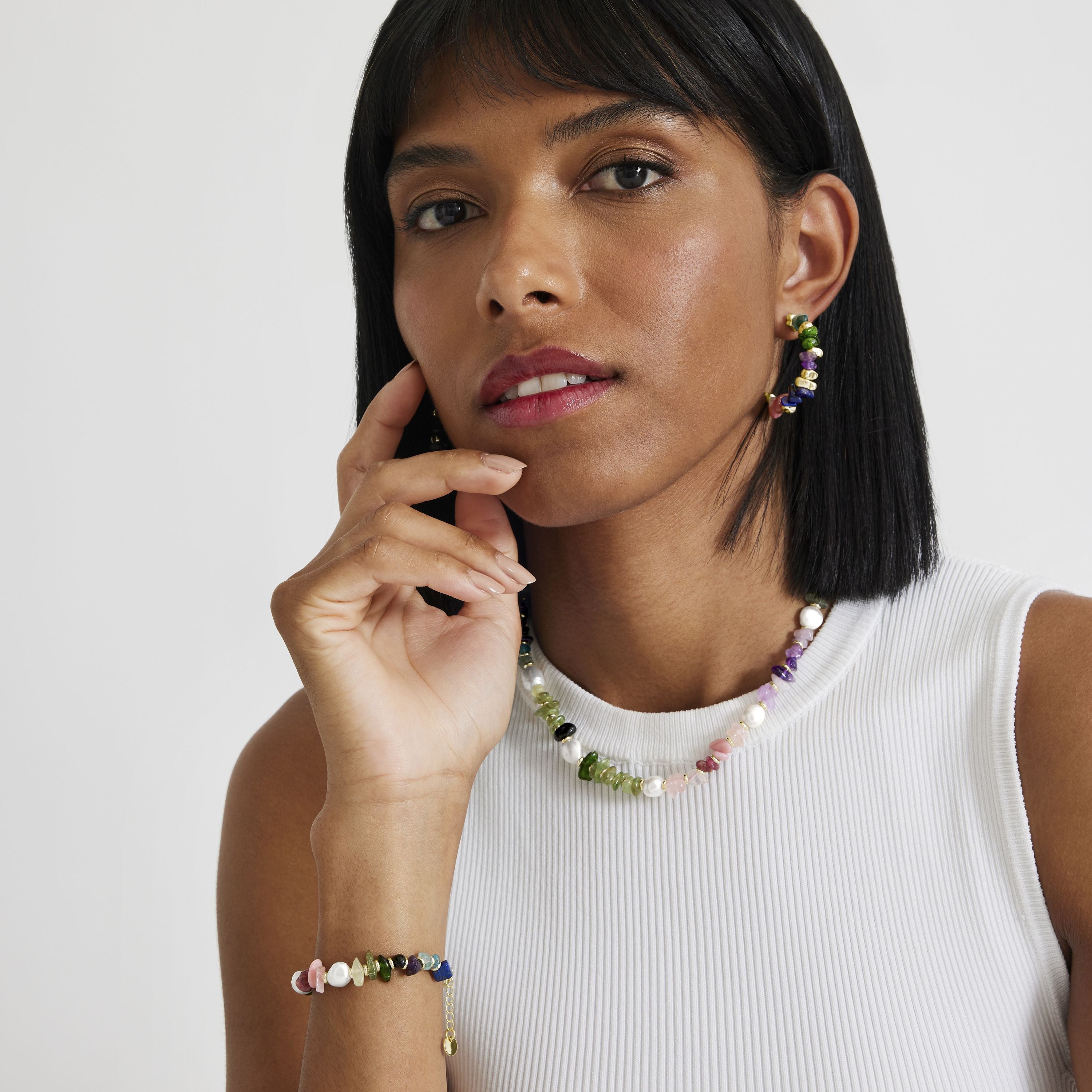 Pulseira de Pedra Natural Multicolor acabada em ouro amarelo 18K - Kasyo