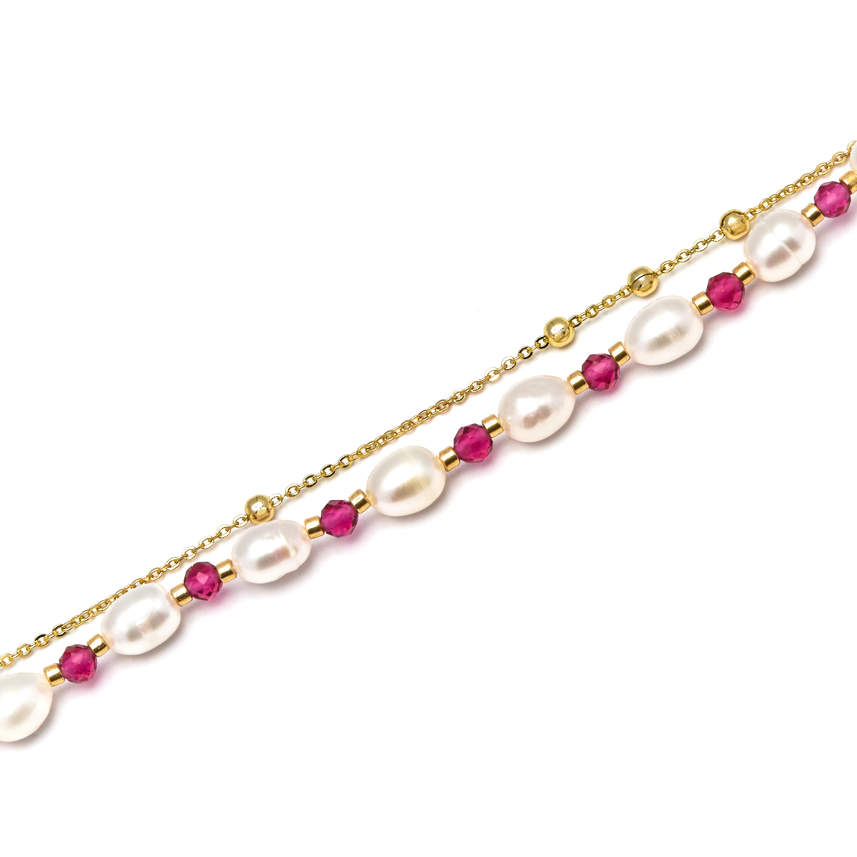 Bracelet en perle blanche fini en or jaune 18K - Zawind