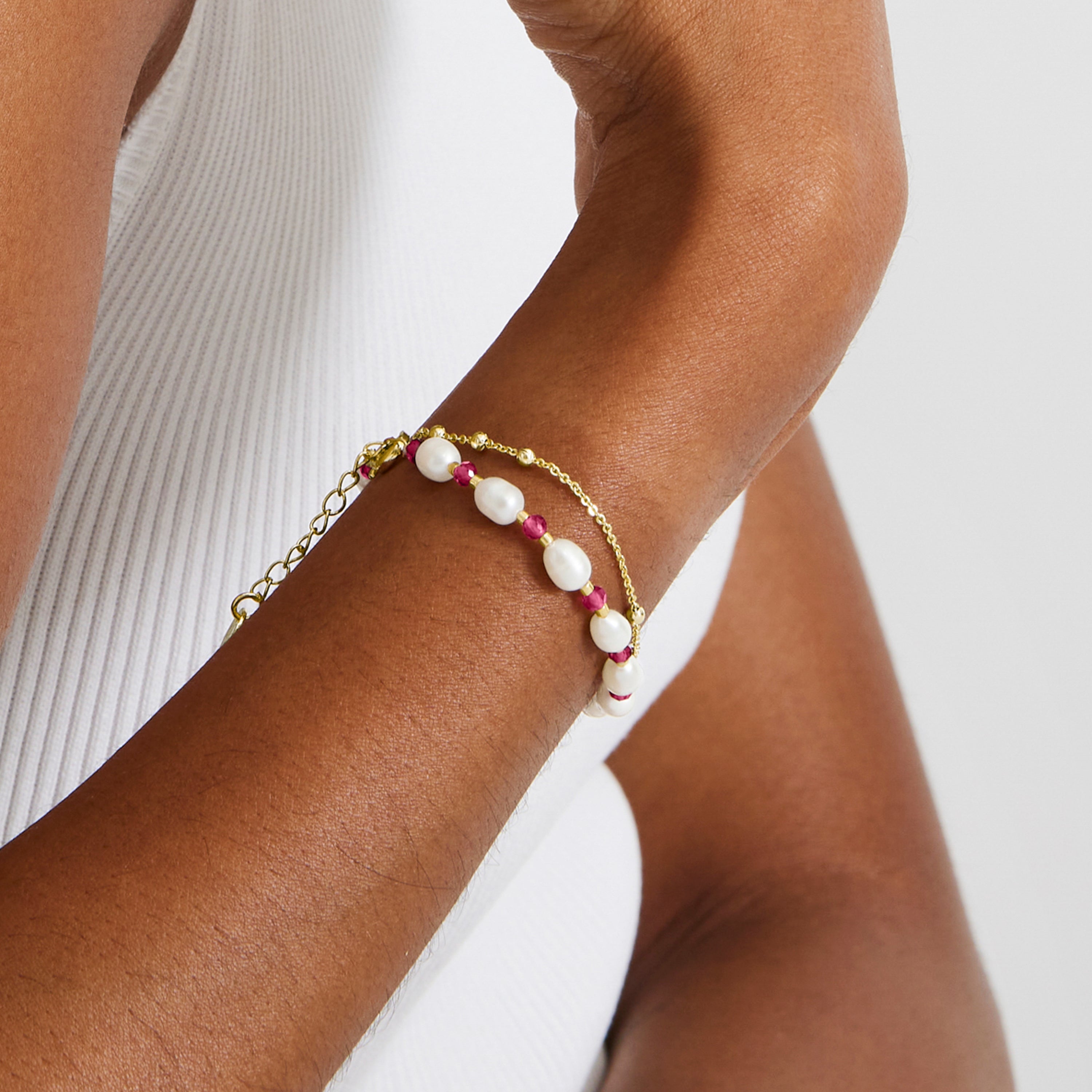 Bracelet en perle blanche fini en or jaune 18K - Zawind