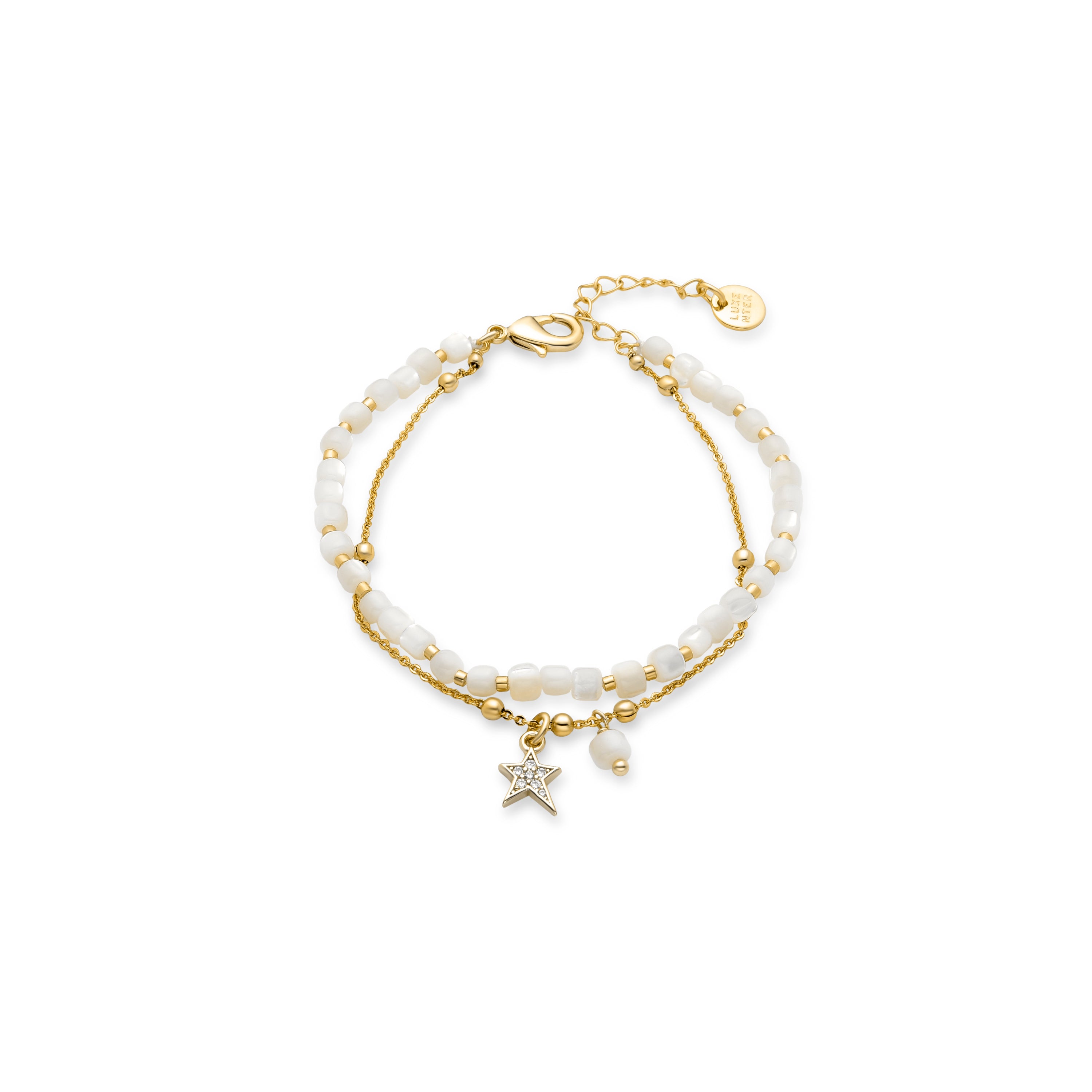 Pulseira de Madrepérola Branca acabada em ouro amarelo 18K - Uona