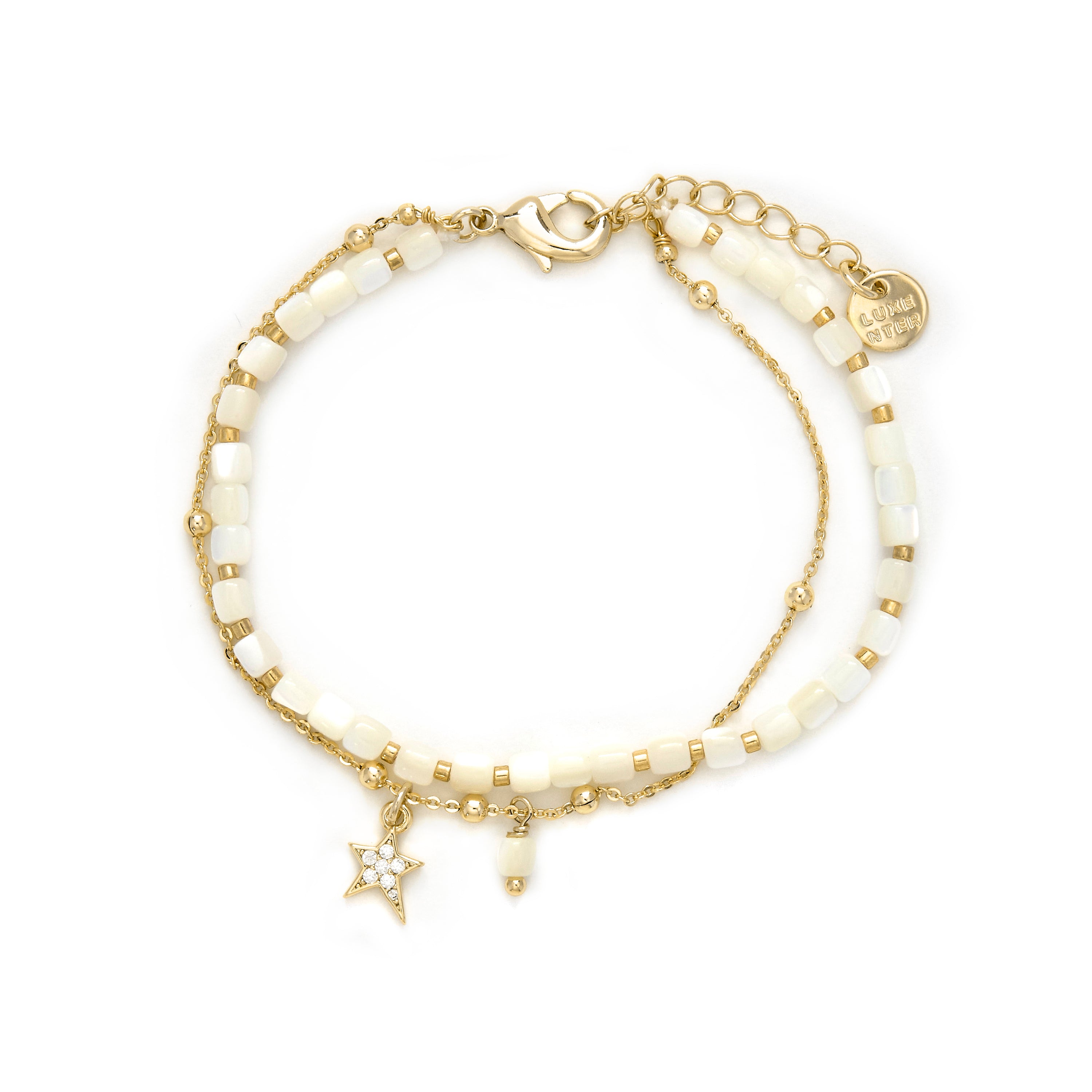 Pulseira de Madrepérola Branca acabada em ouro amarelo 18K - Uona