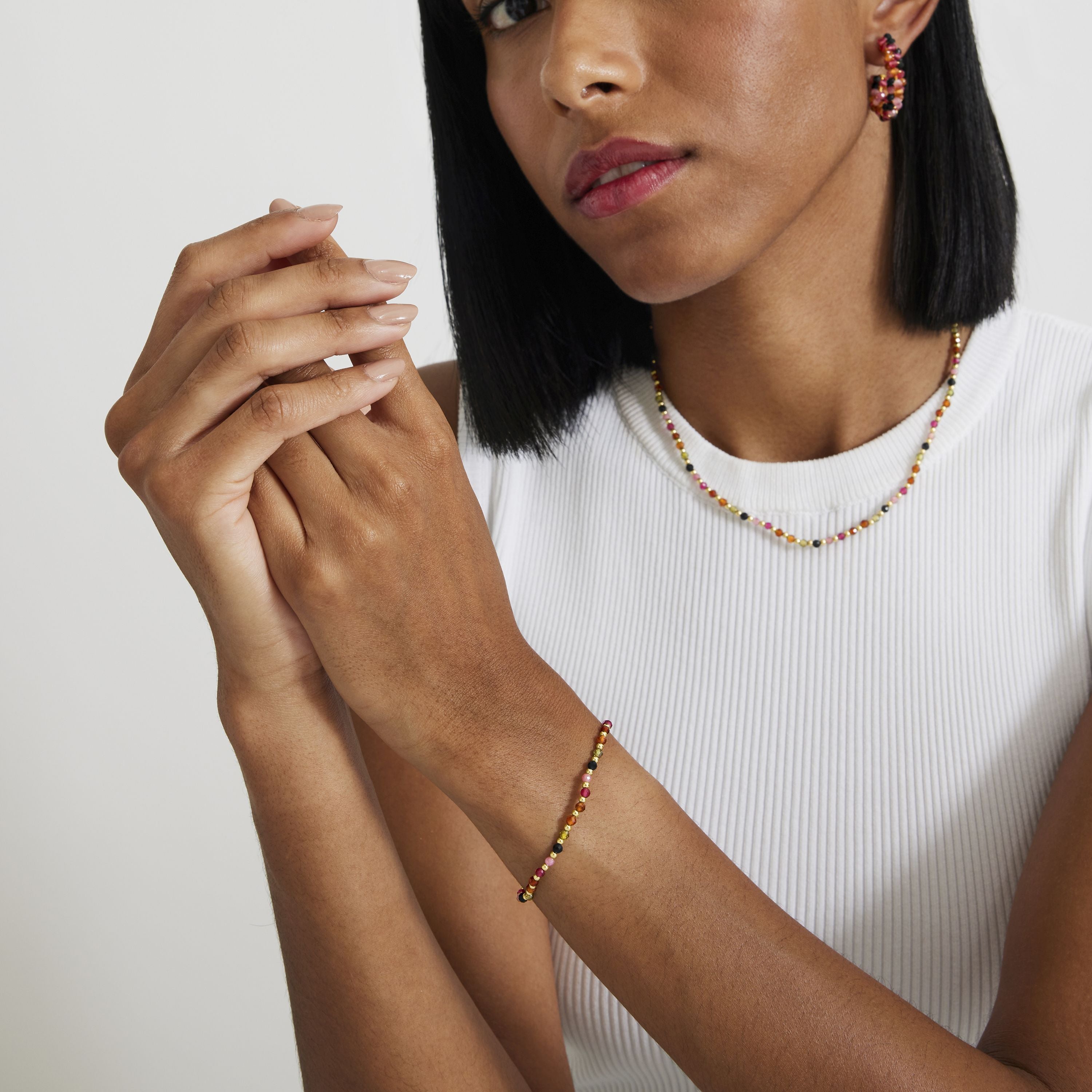 Pulseira de Cristal Multicolor acabada em ouro amarelo 18K - Irfoa