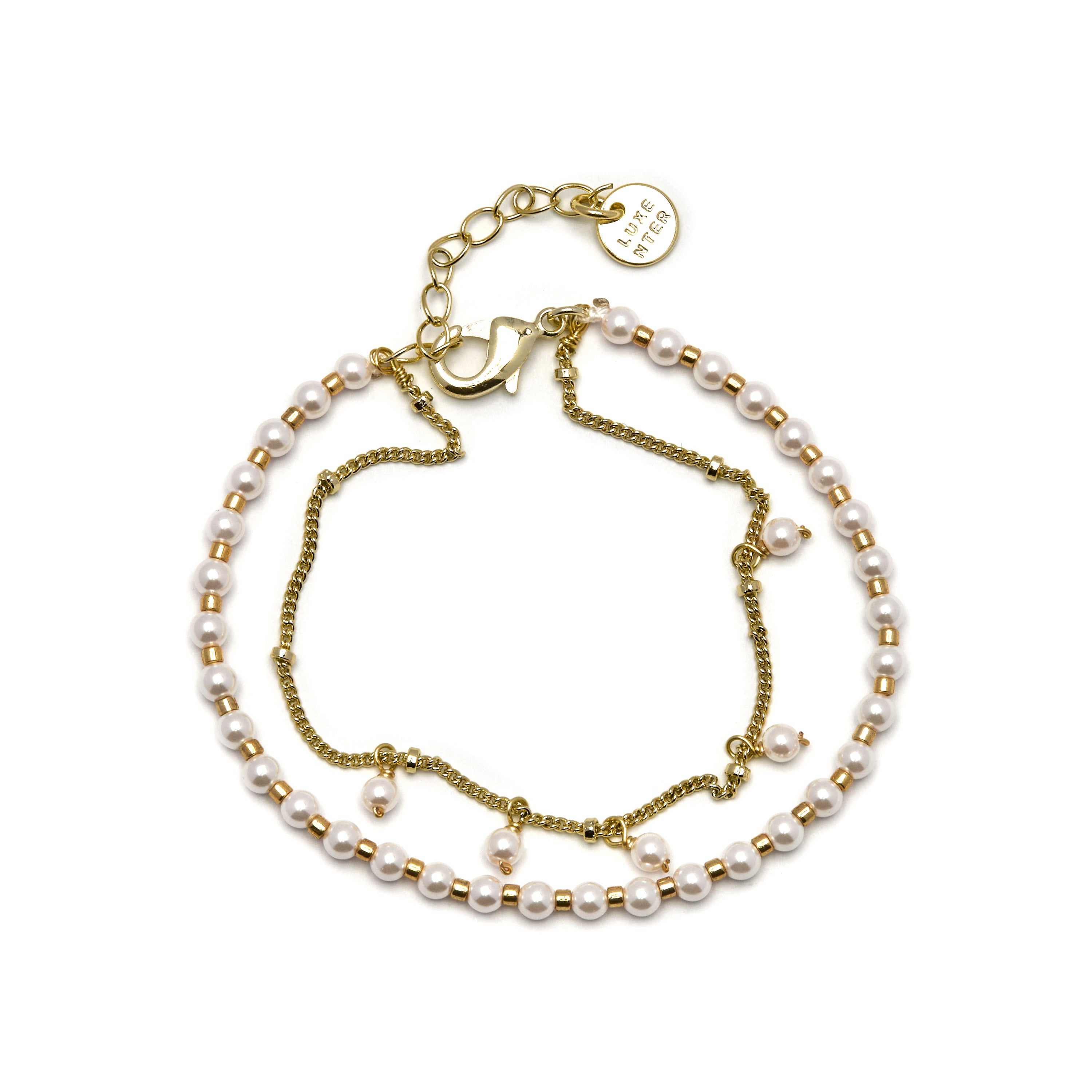 Perlenarmband aus weißer Perle mit 18K Gelbgold-Finish - Subri