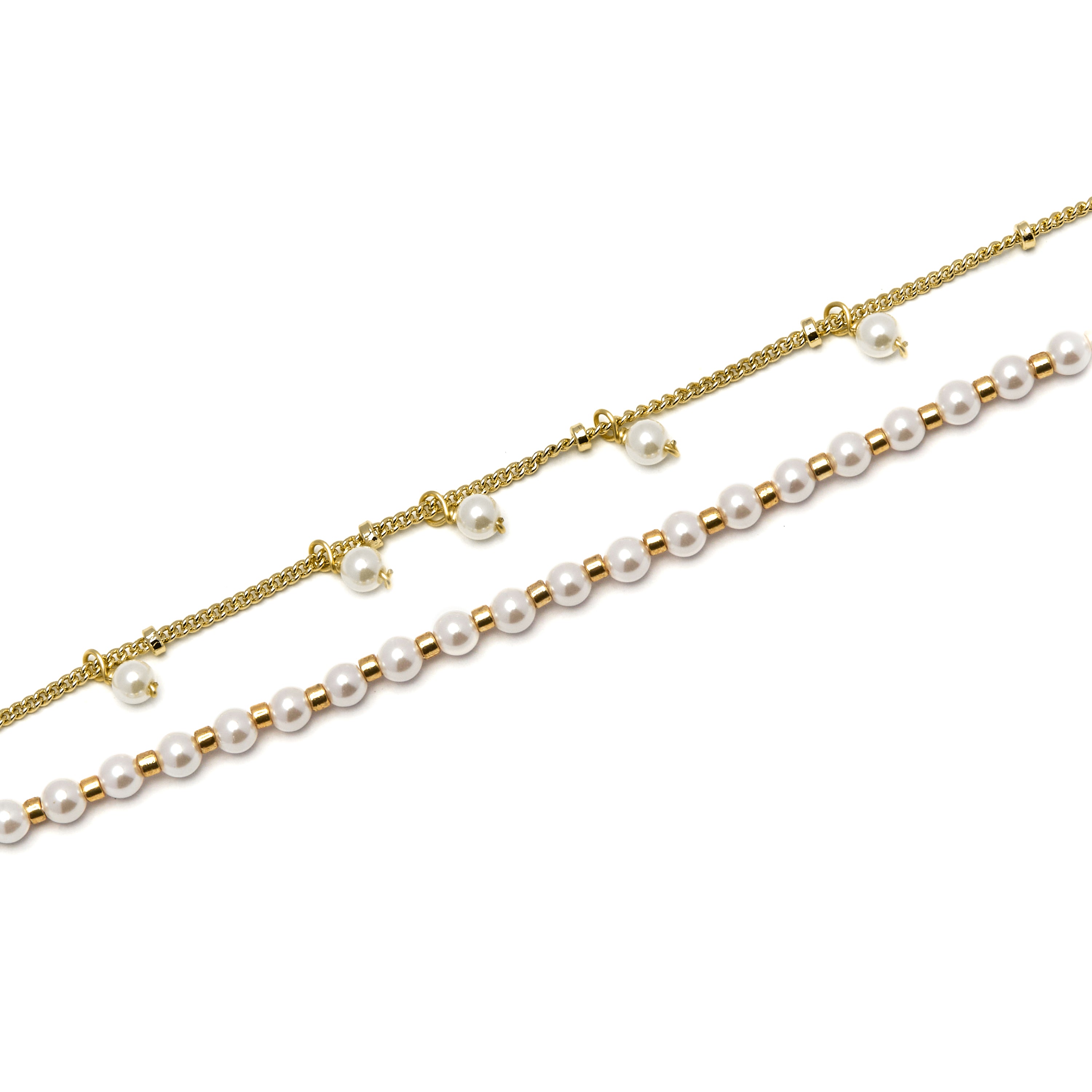 Perlenarmband aus weißer Perle mit 18K Gelbgold-Finish - Subri