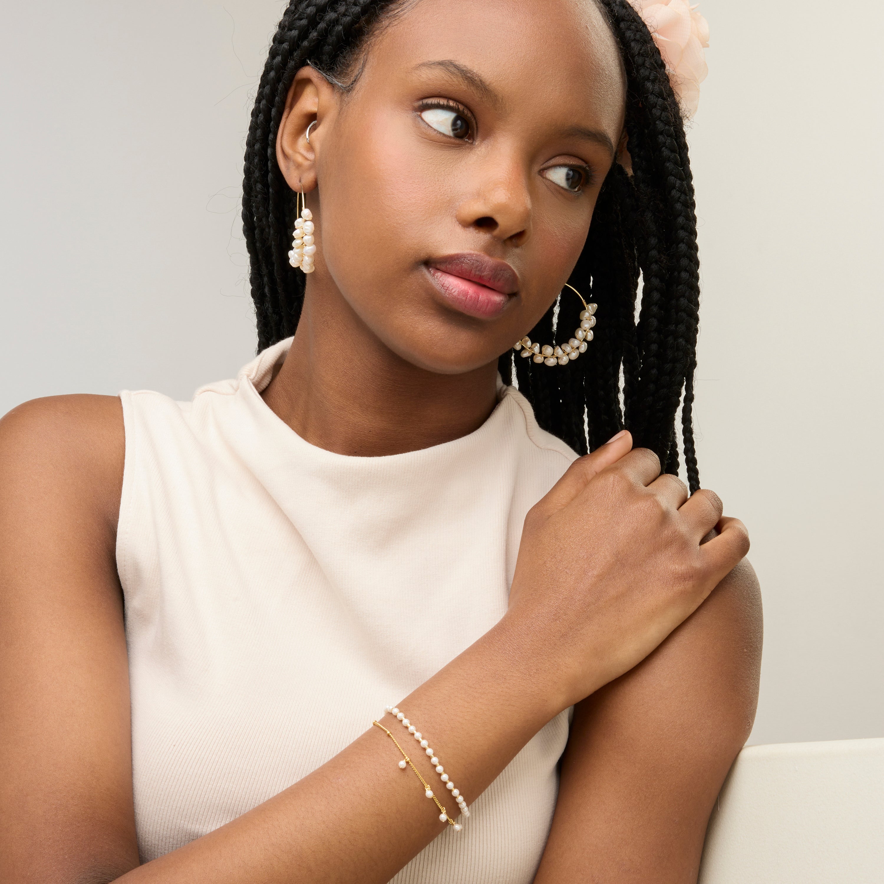 Pulsera de Perla Blanca acabada en oro amarillo 18K - Subri