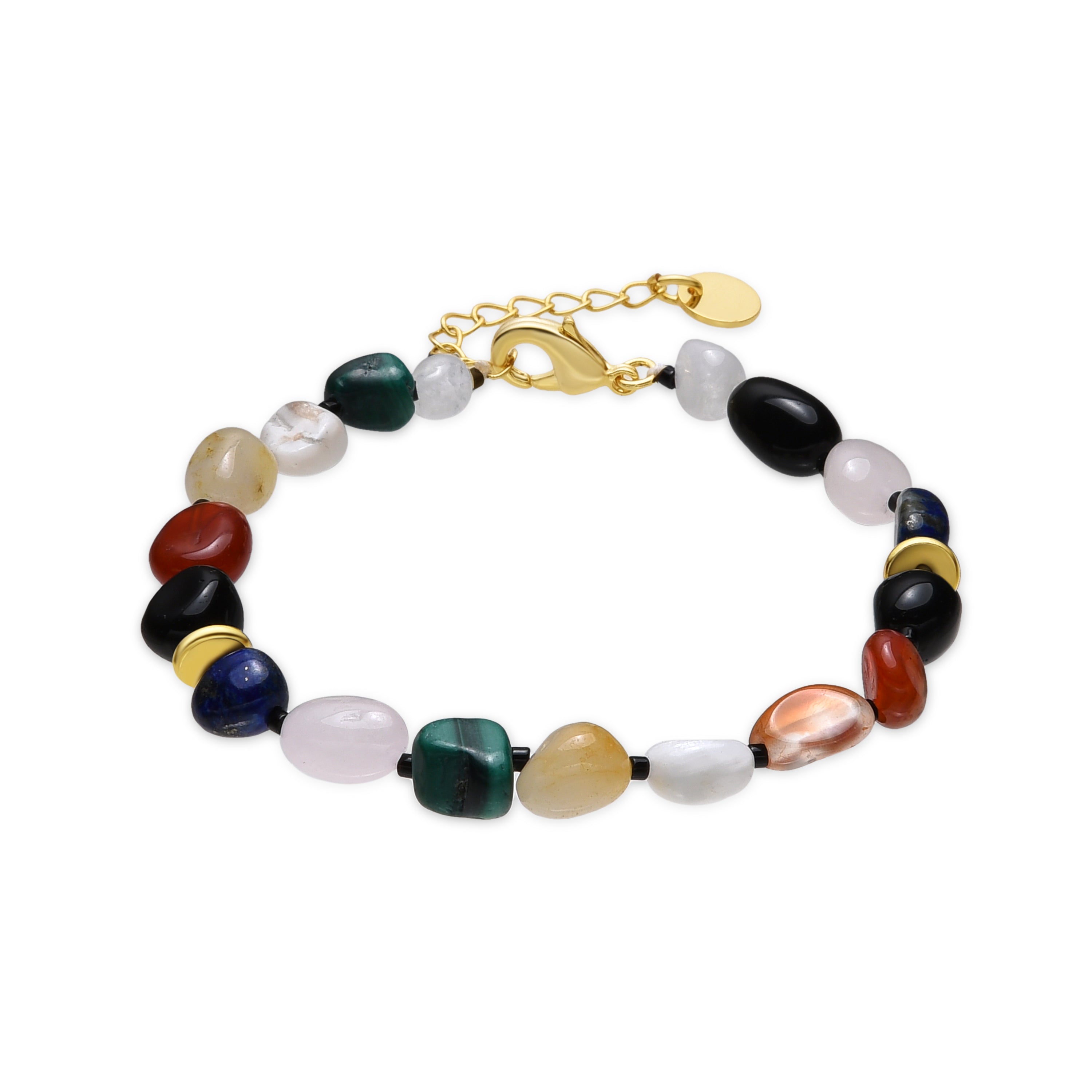 Armband mit mehrfarbigen Natursteinen, 18k Goldfinish - Ilisen