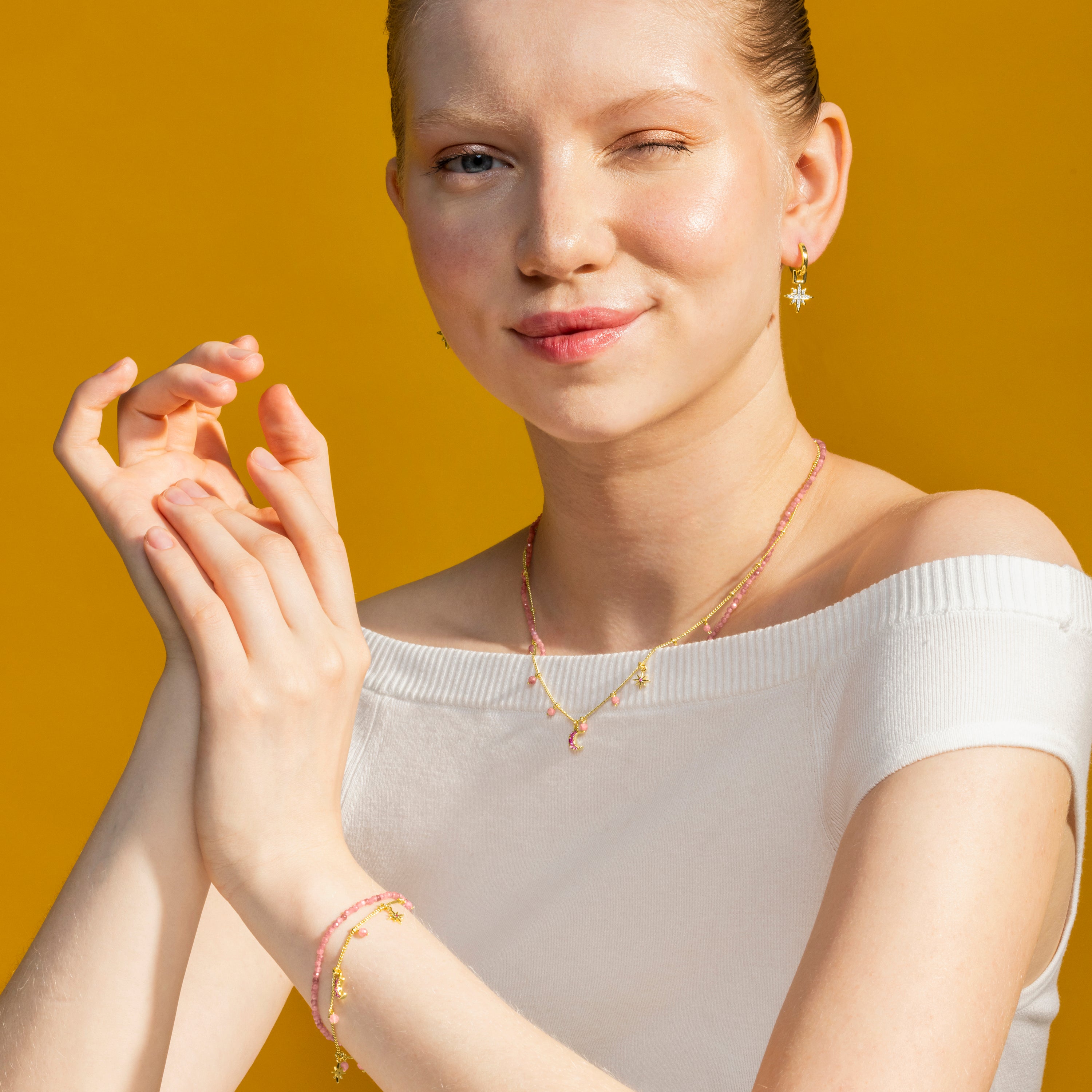 Armband mit rosa Kristall, 18k Gold-Finish - Ethal