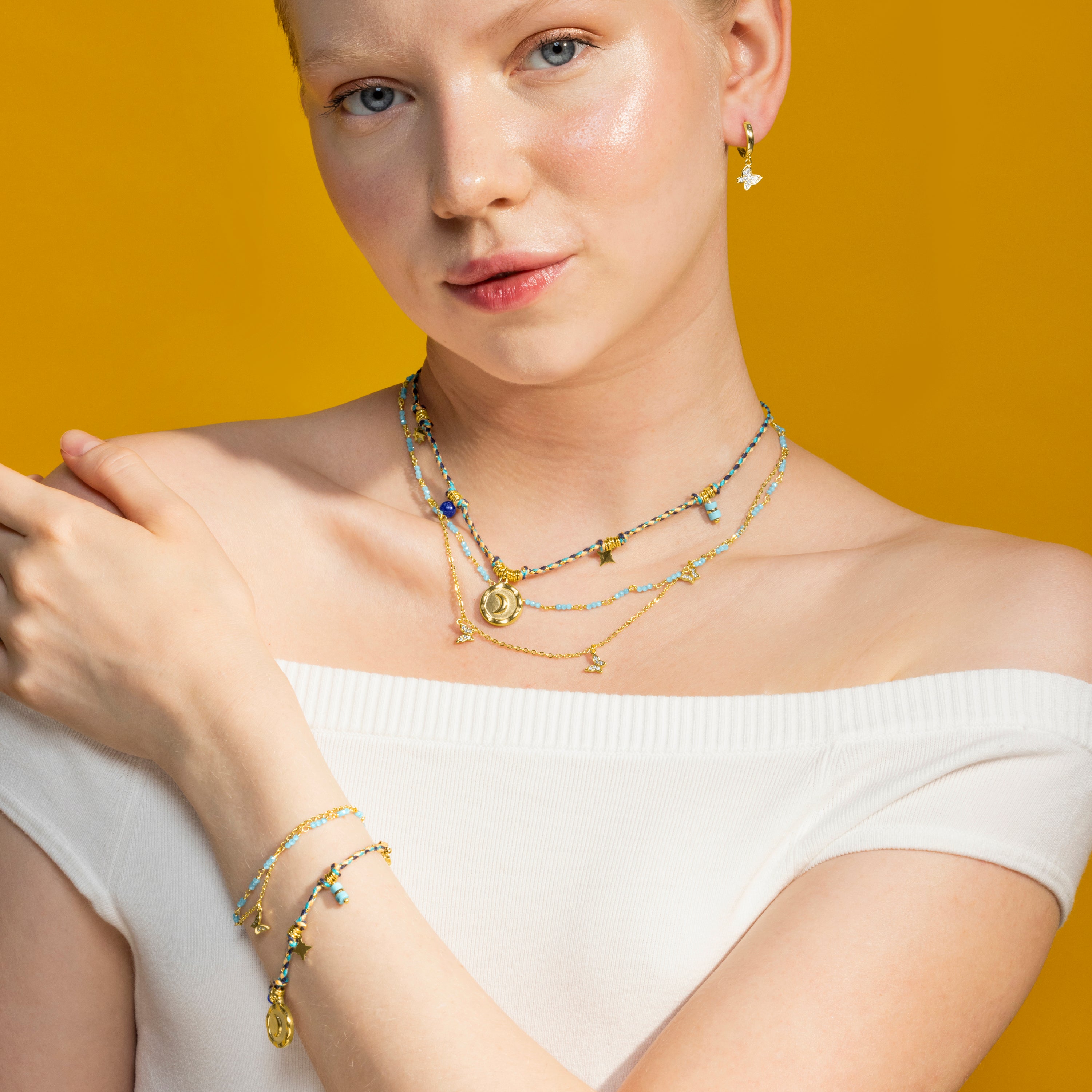 Bracelet avec cristal bleu finition or 18k - Zinli