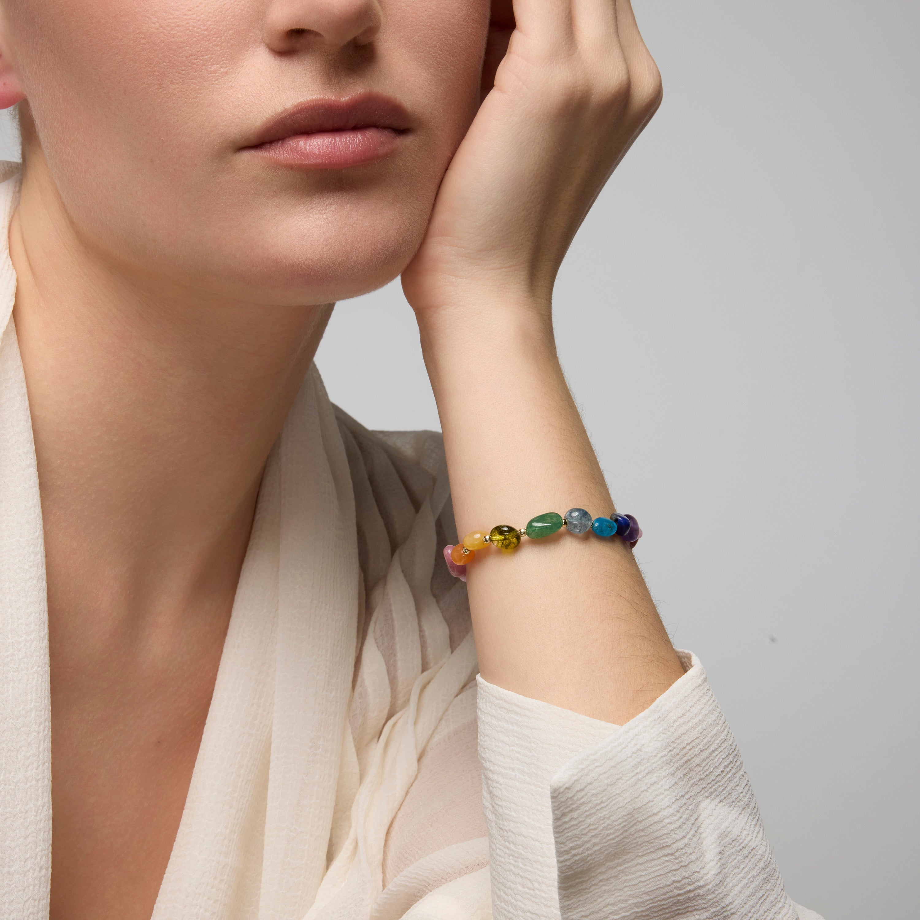 Pulsera acabado oro amarillo de 18k y Multicolor Piedra Natural - Terma