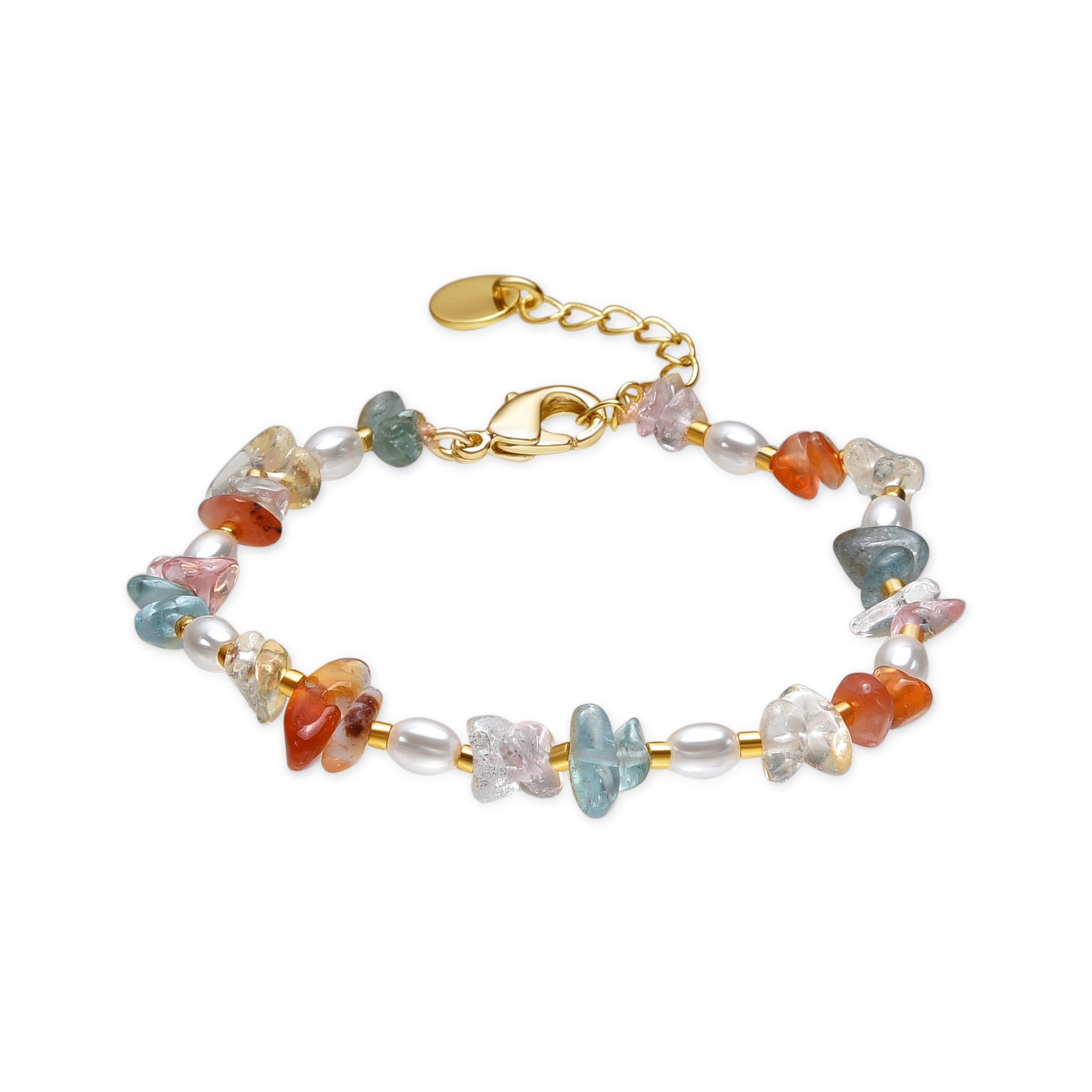 18k Yellow Gold Finish Bracelet with Multicolor Natural Stone - Wenfa