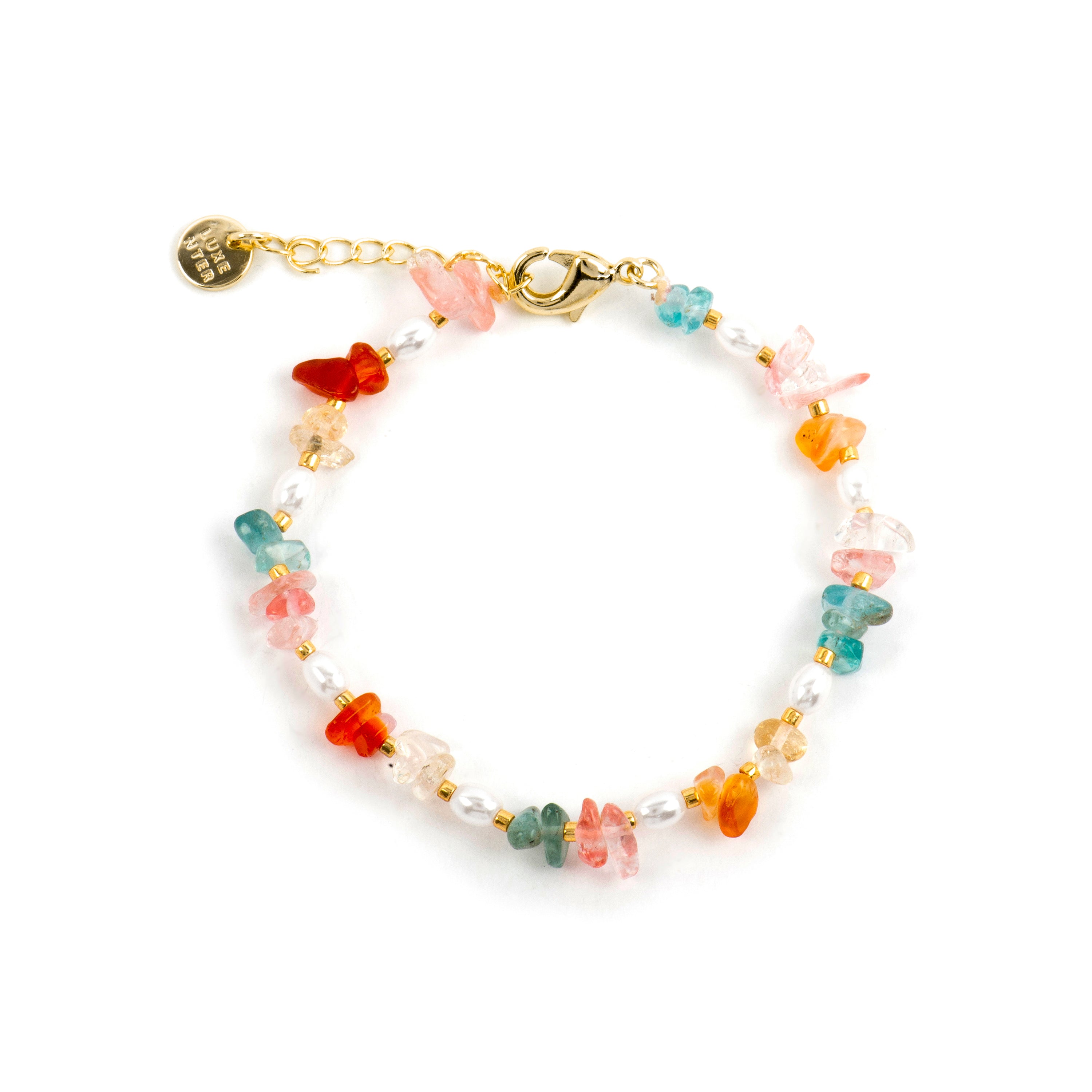 18k Yellow Gold Finish Bracelet with Multicolor Natural Stone - Wenfa