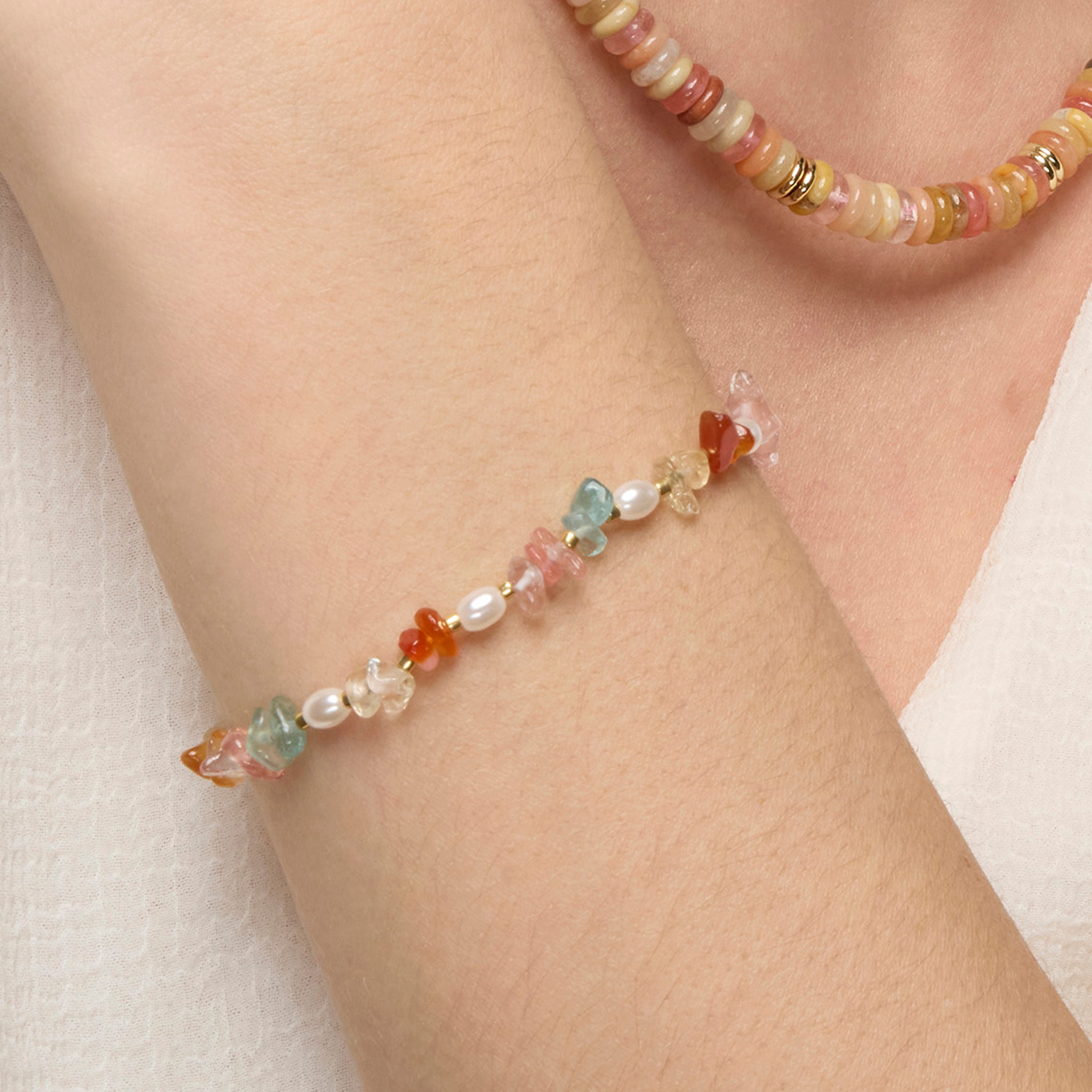18k Yellow Gold Finish Bracelet with Multicolor Natural Stone - Wenfa