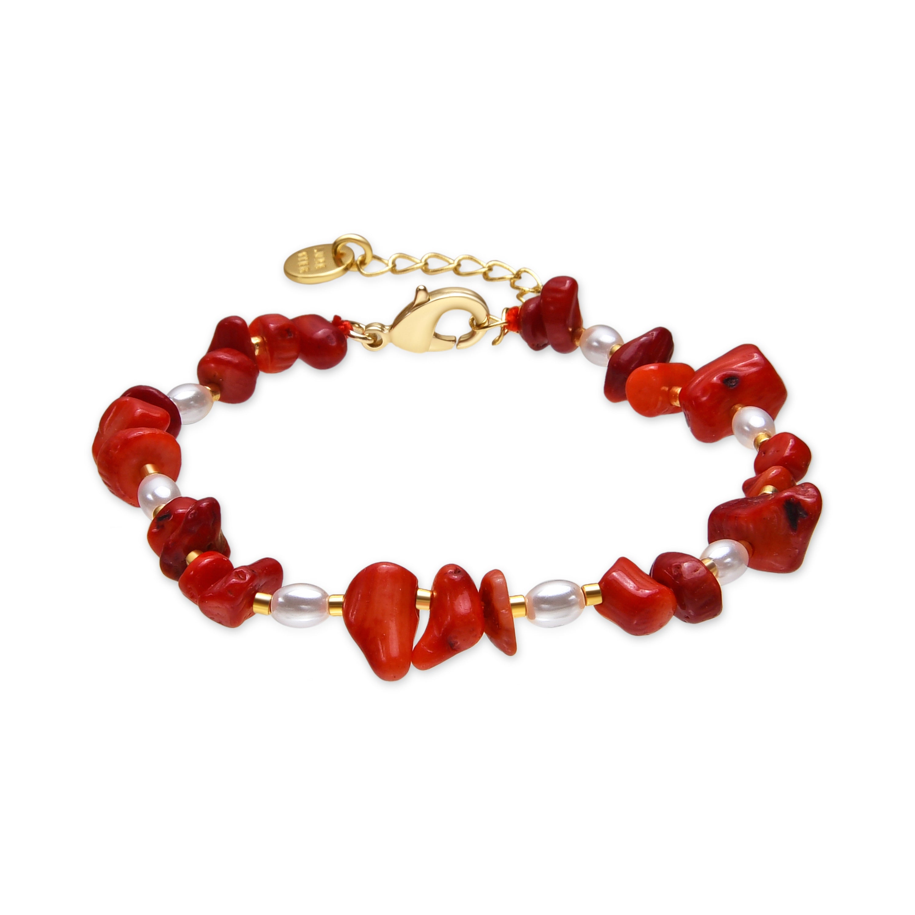 Bracelet finition or jaune 18k et corail - Wenfa