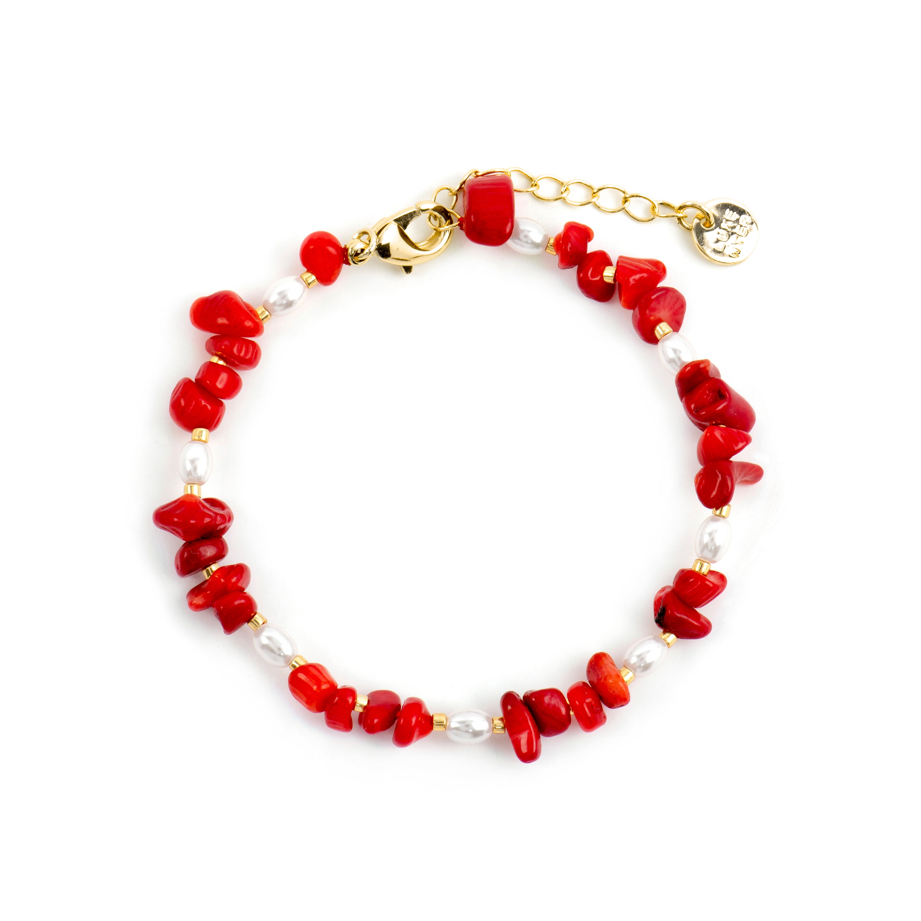 Pulsera acabado oro amarillo de 18k y Coral - Wenfa