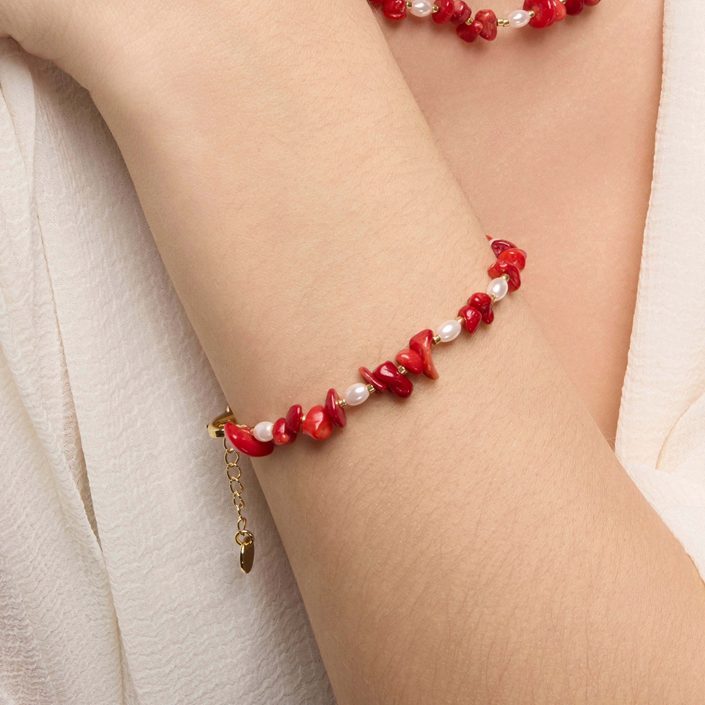 Pulsera acabado oro amarillo de 18k y Coral - Wenfa