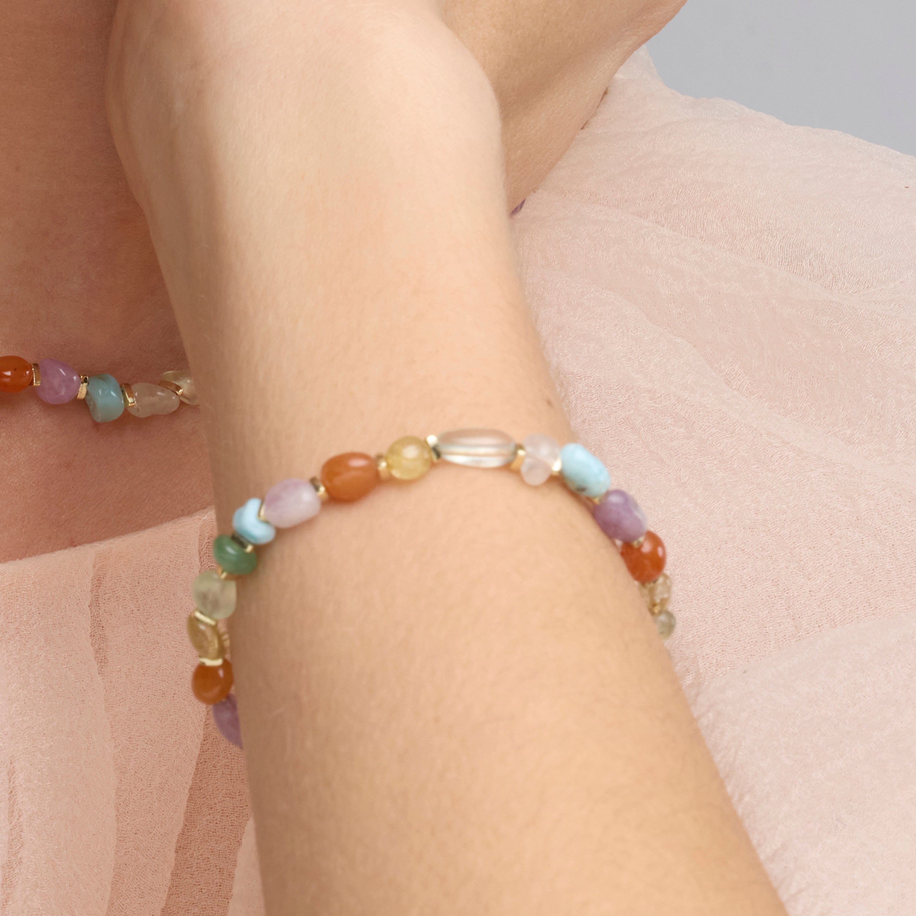 18k Yellow Gold Finish Bracelet with Multicolor Natural Stone - Terma