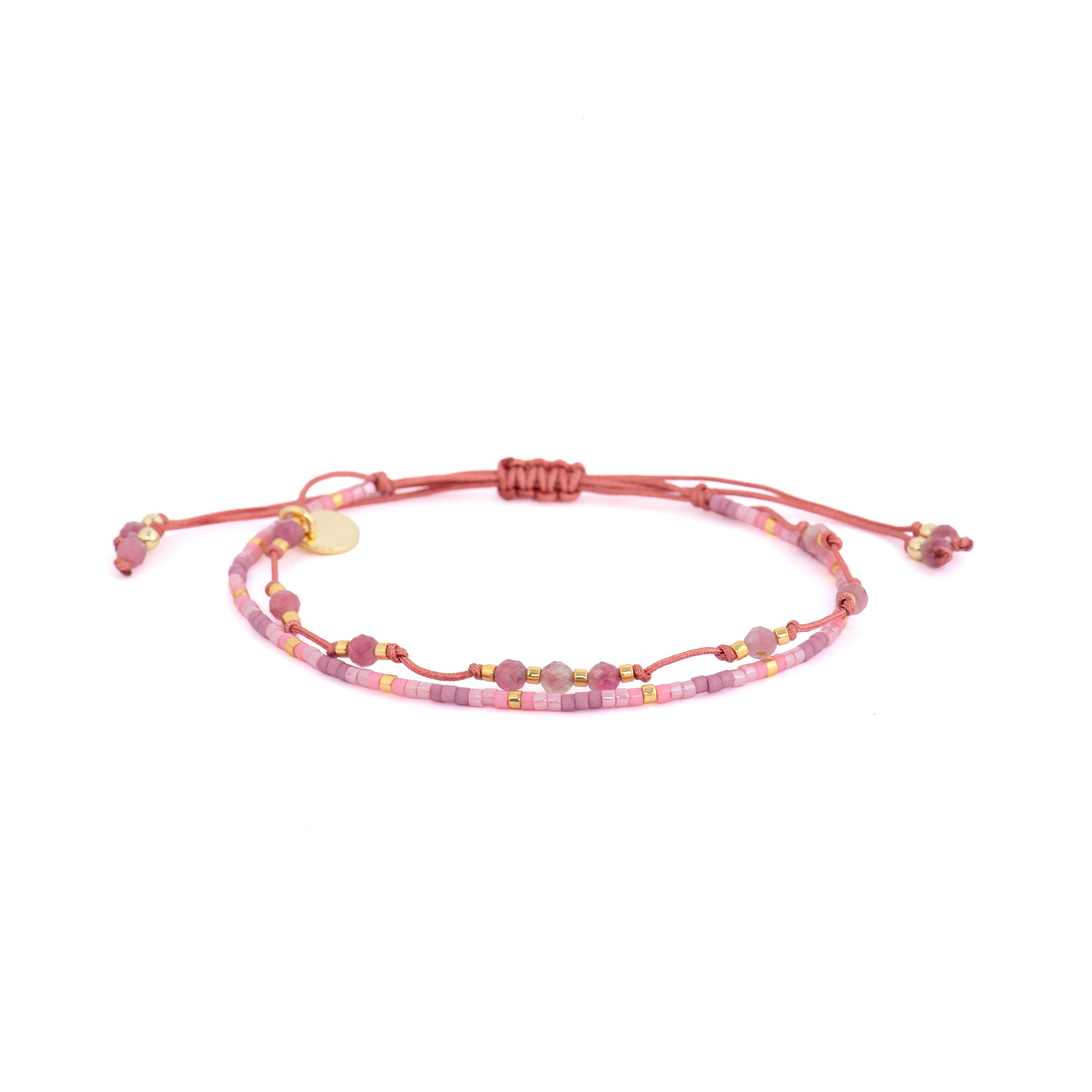 Bracciale finitura oro giallo 18k e tormalina rosa - Shyo