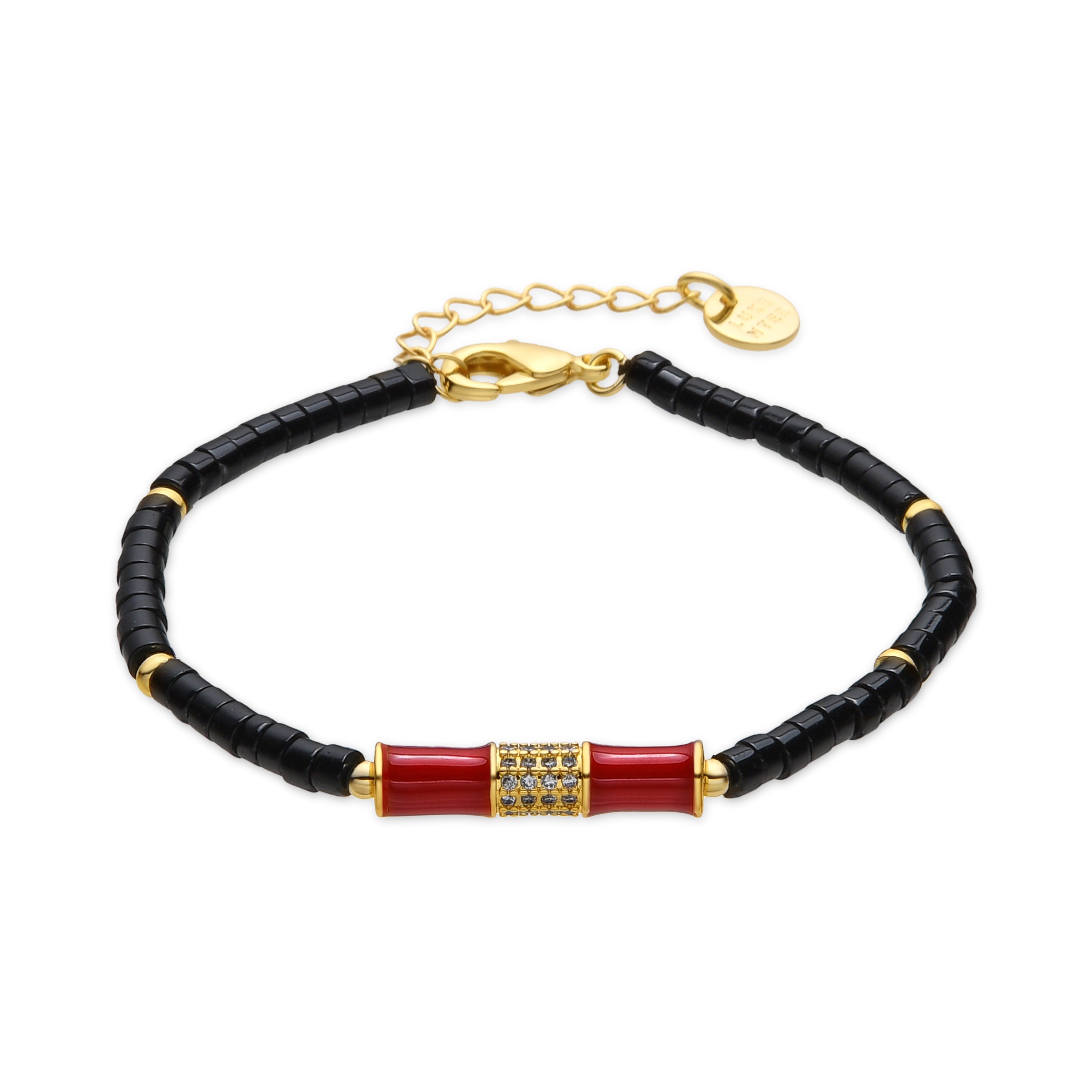 18k Gelbgold-Finish Armband und Onyx - Asmi