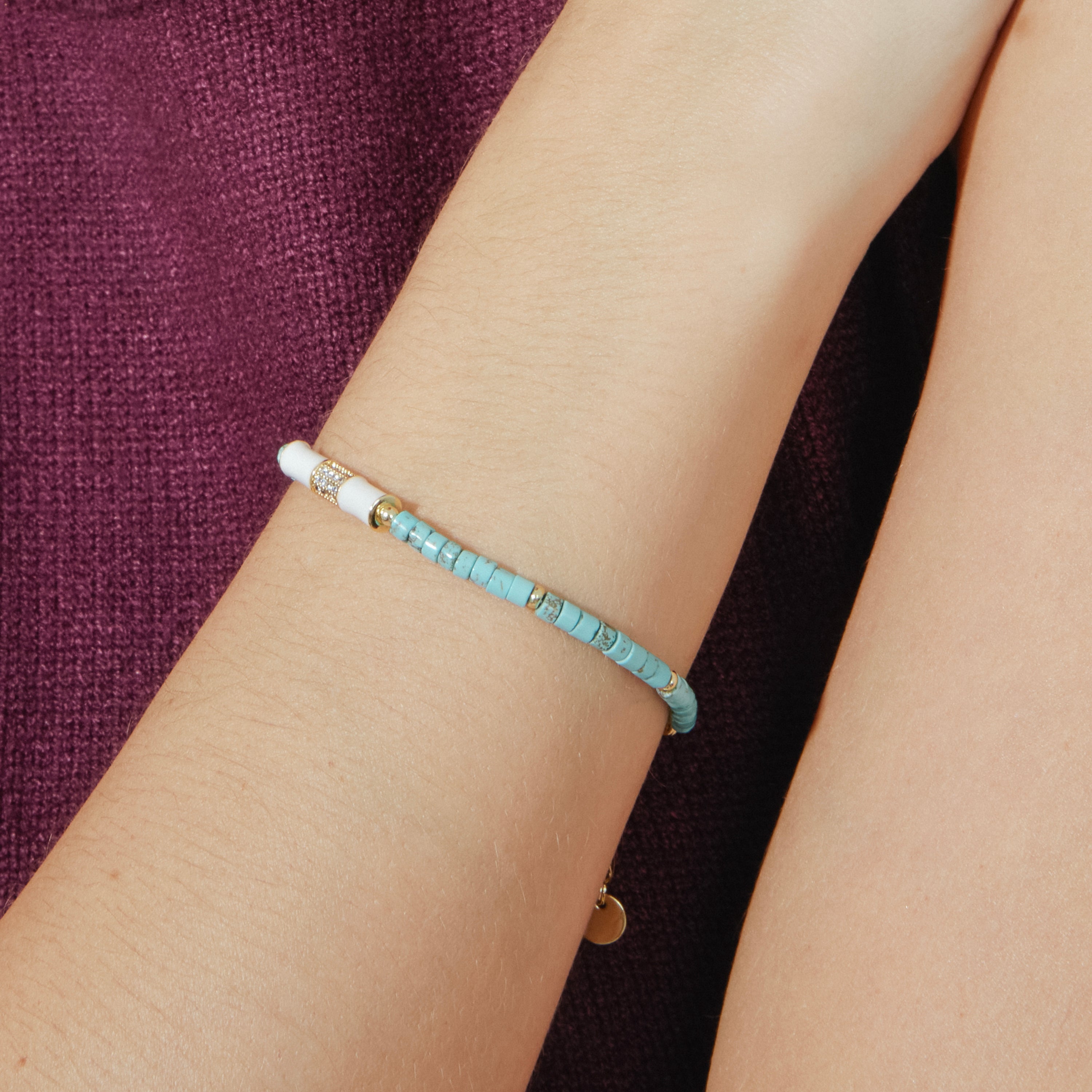 Bracelet finition or jaune 18 carats et turquoise - Asmi
