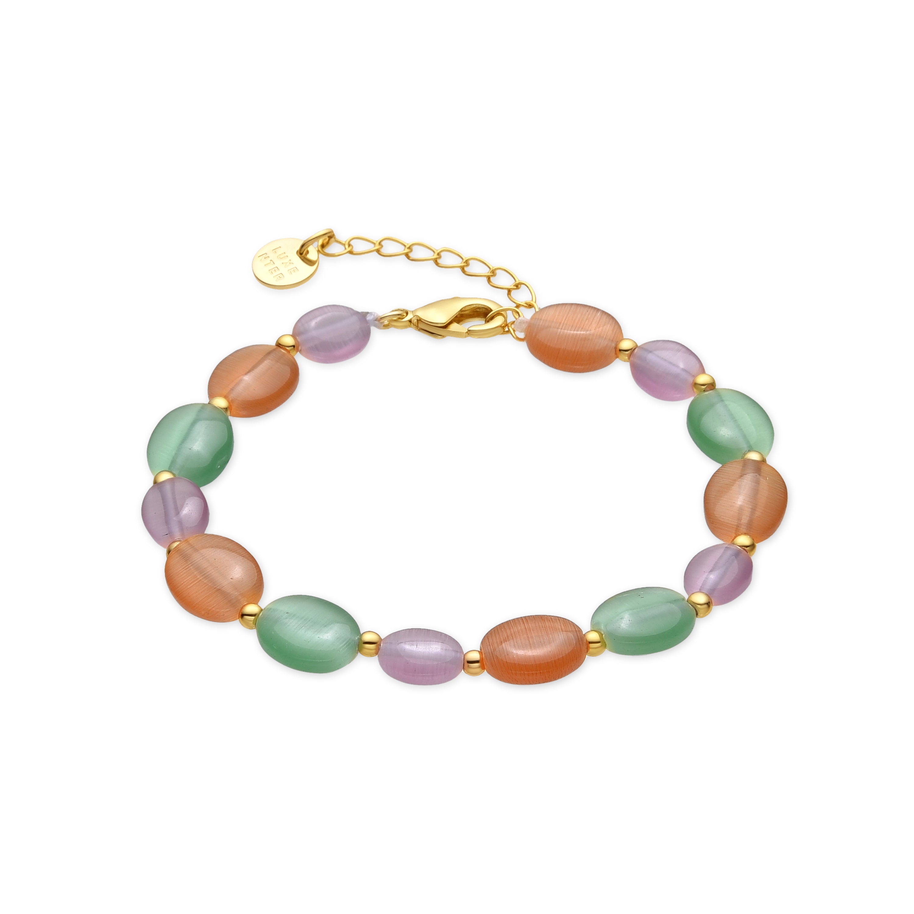 Pulseira acabamento ouro amarelo 18k e Olho de Gato Multicolor - Gorai