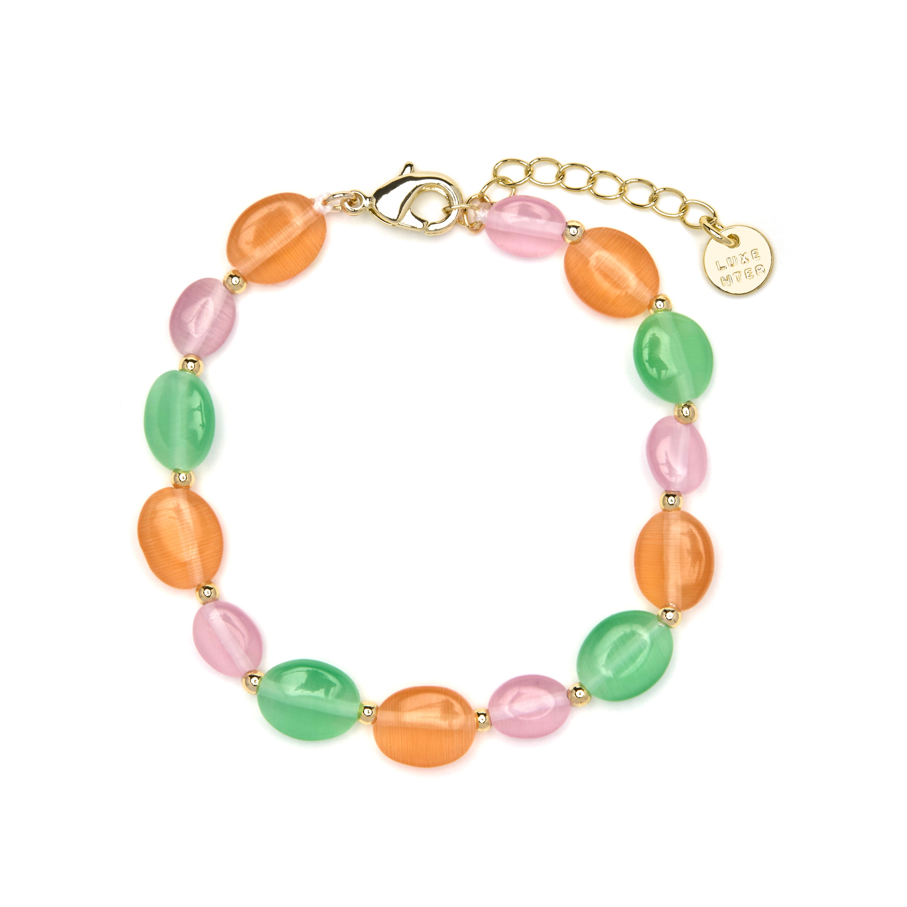 Pulseira acabamento ouro amarelo 18k e Olho de Gato Multicolor - Gorai