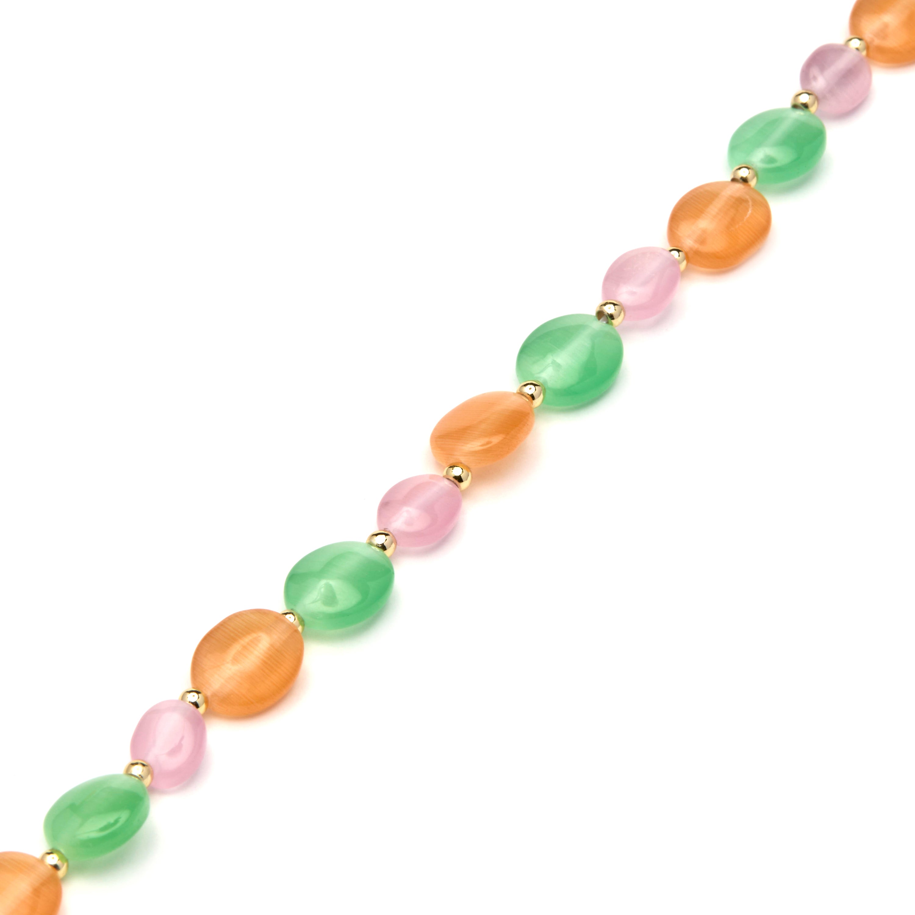 Pulseira acabamento ouro amarelo 18k e Olho de Gato Multicolor - Gorai