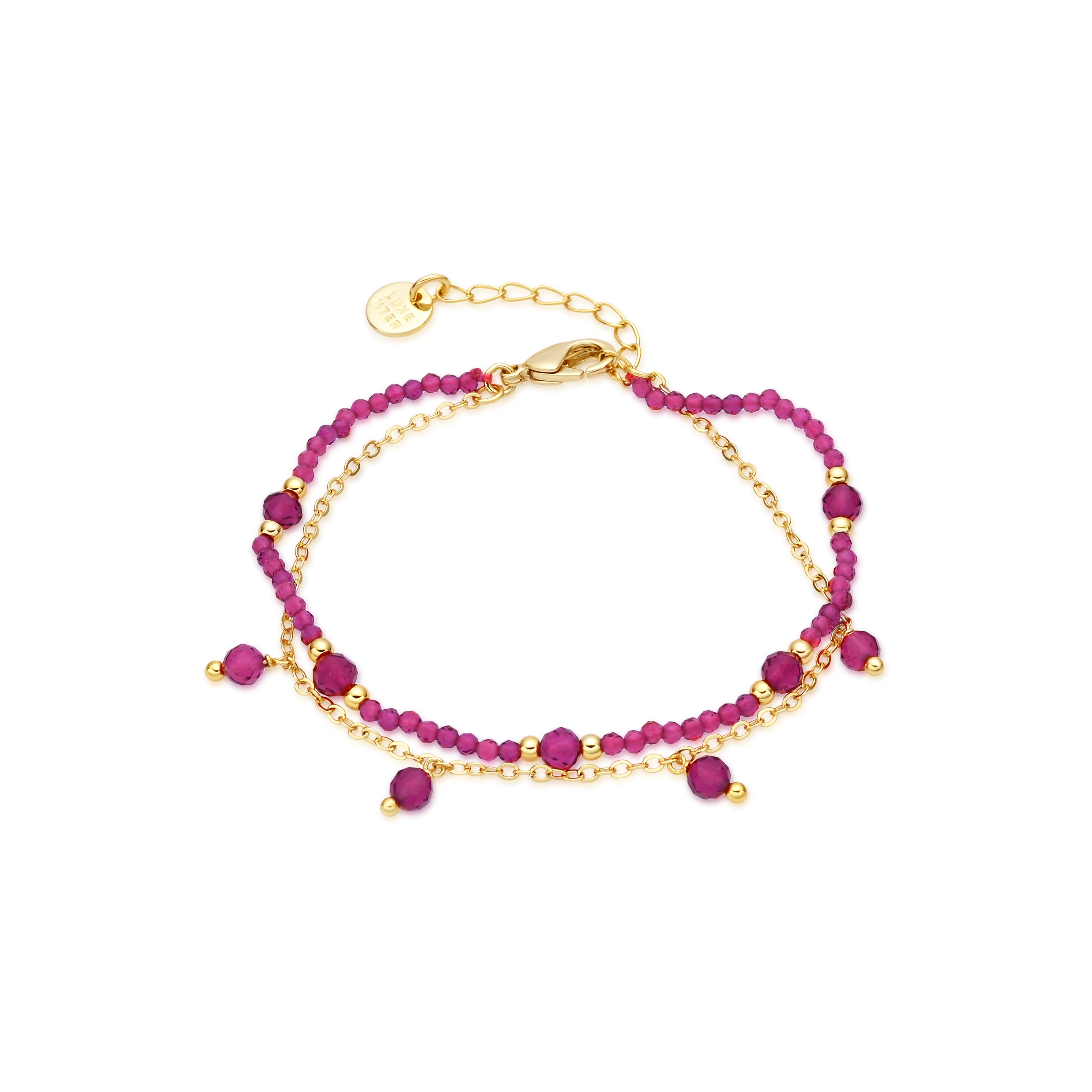 Pulseira de Cristal Rosa com acabamento em ouro amarelo 18k - Aira