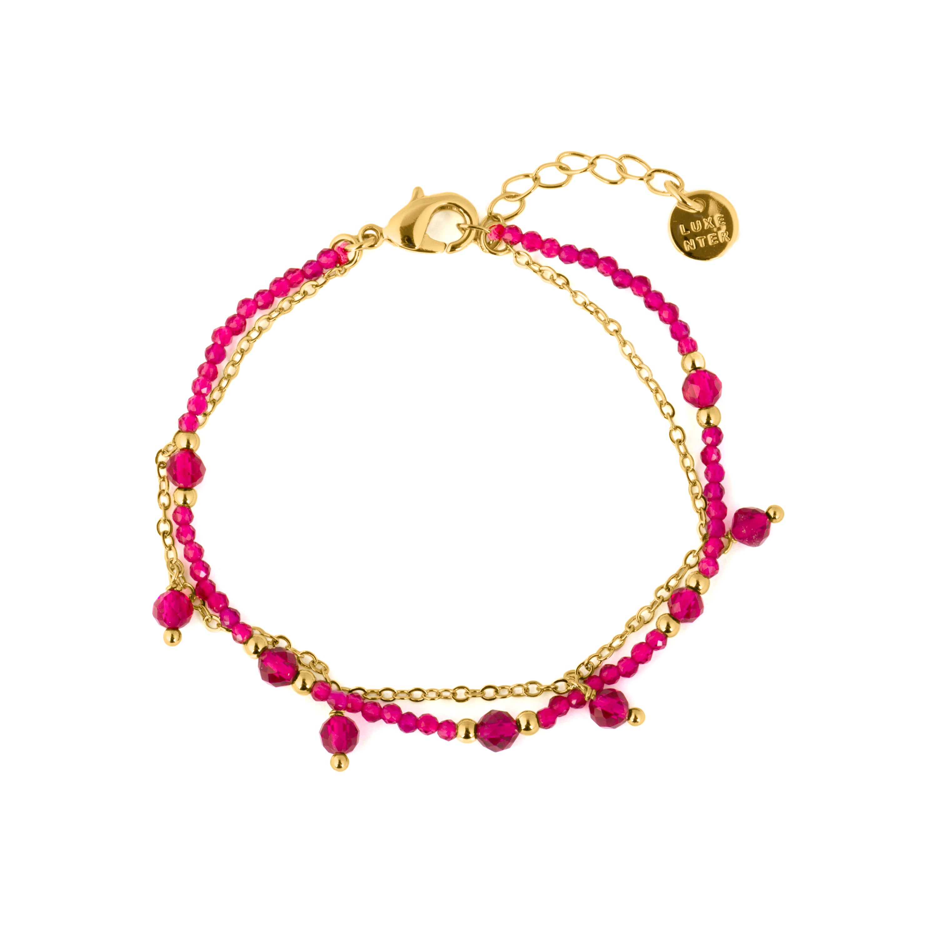 Pulseira de Cristal Rosa com acabamento em ouro amarelo 18k - Aira