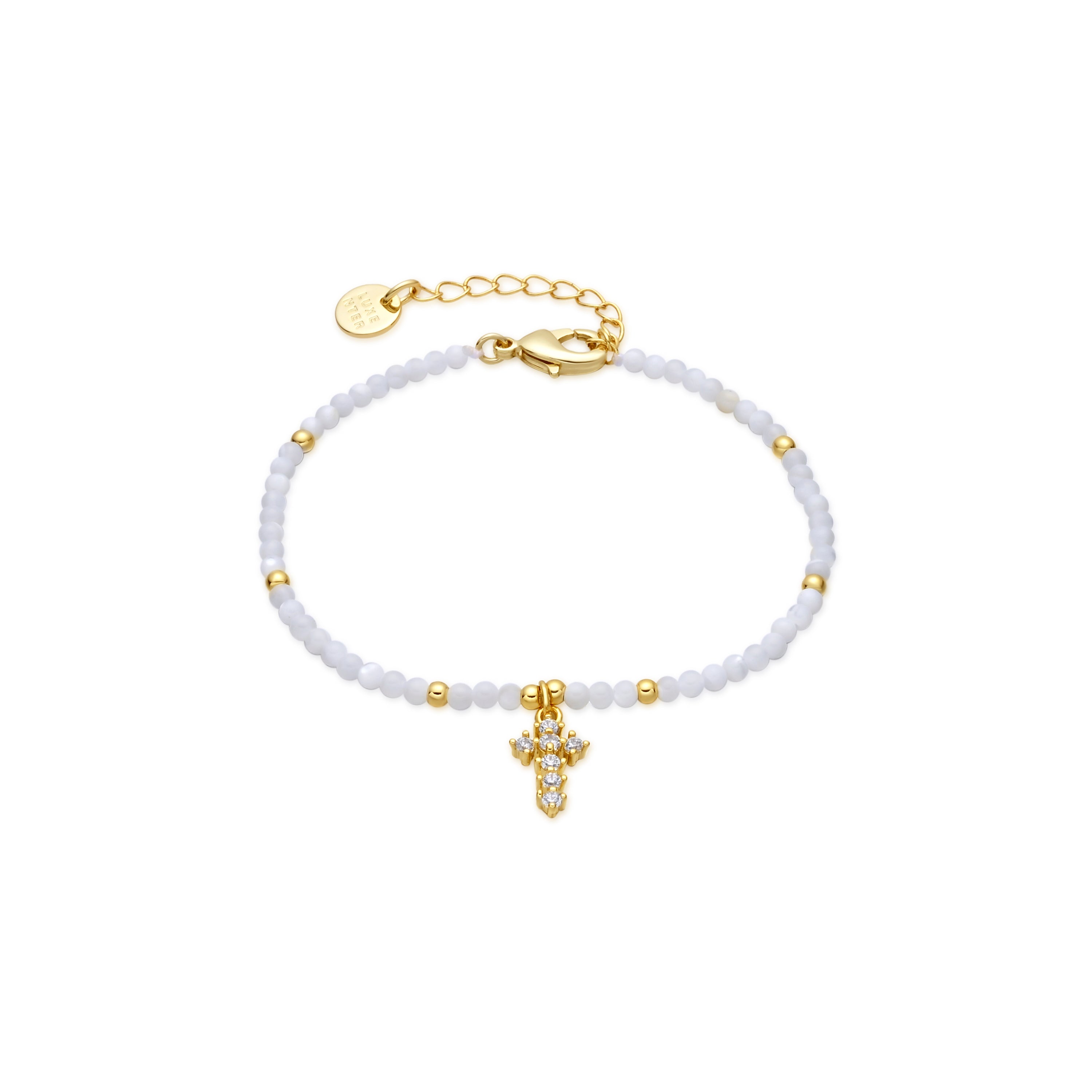 Weißes Perlmutt-Armband mit 18k Gelbgold-Finish - Nyali