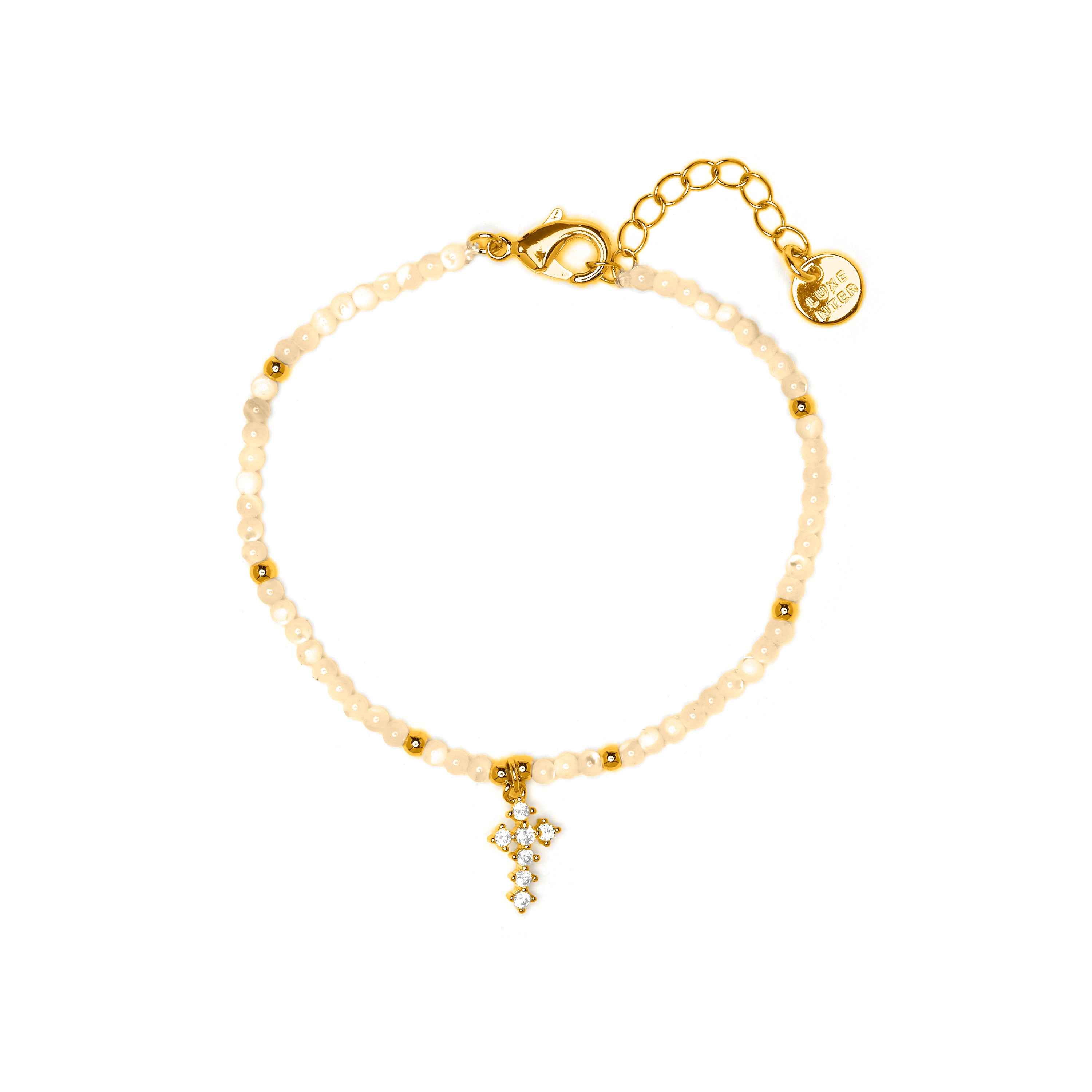 Weißes Perlmutt-Armband mit 18k Gelbgold-Finish - Nyali