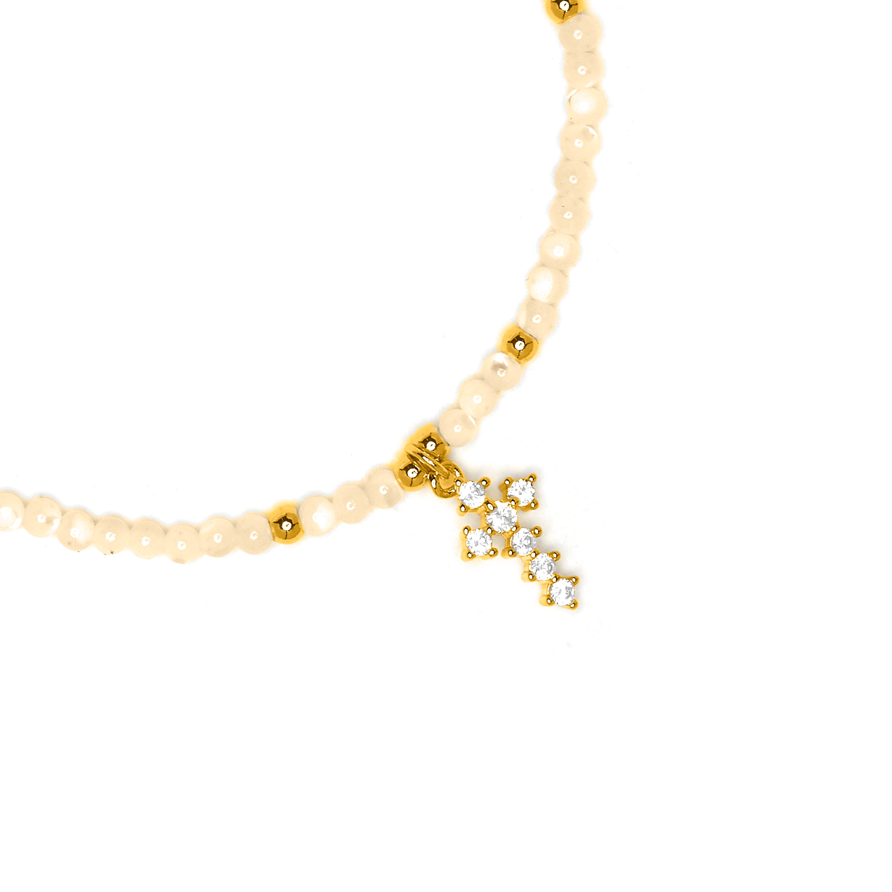 Weißes Perlmutt-Armband mit 18k Gelbgold-Finish - Nyali