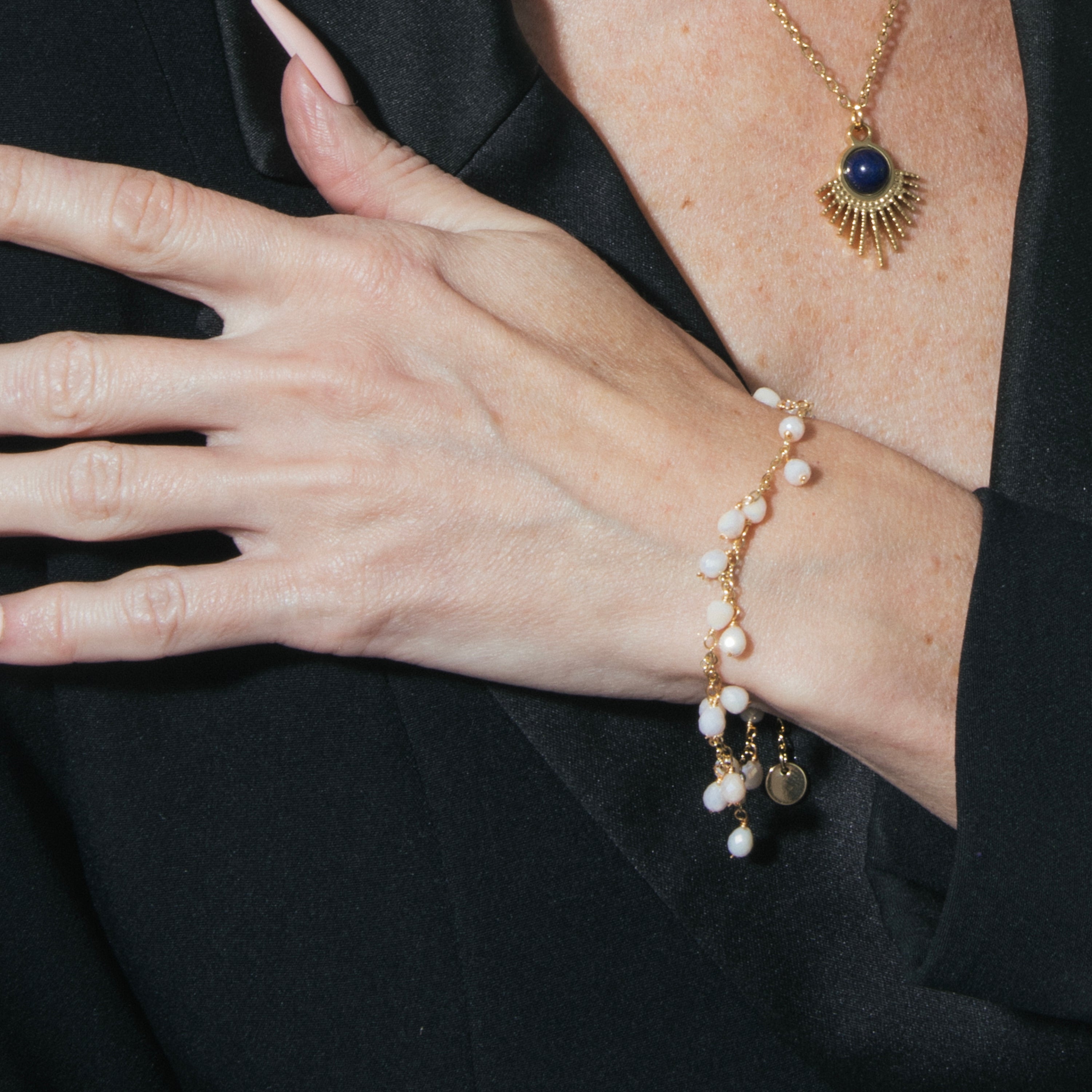 Pulseira de Cristal Branco com acabamento em ouro amarelo 18k - Fyre