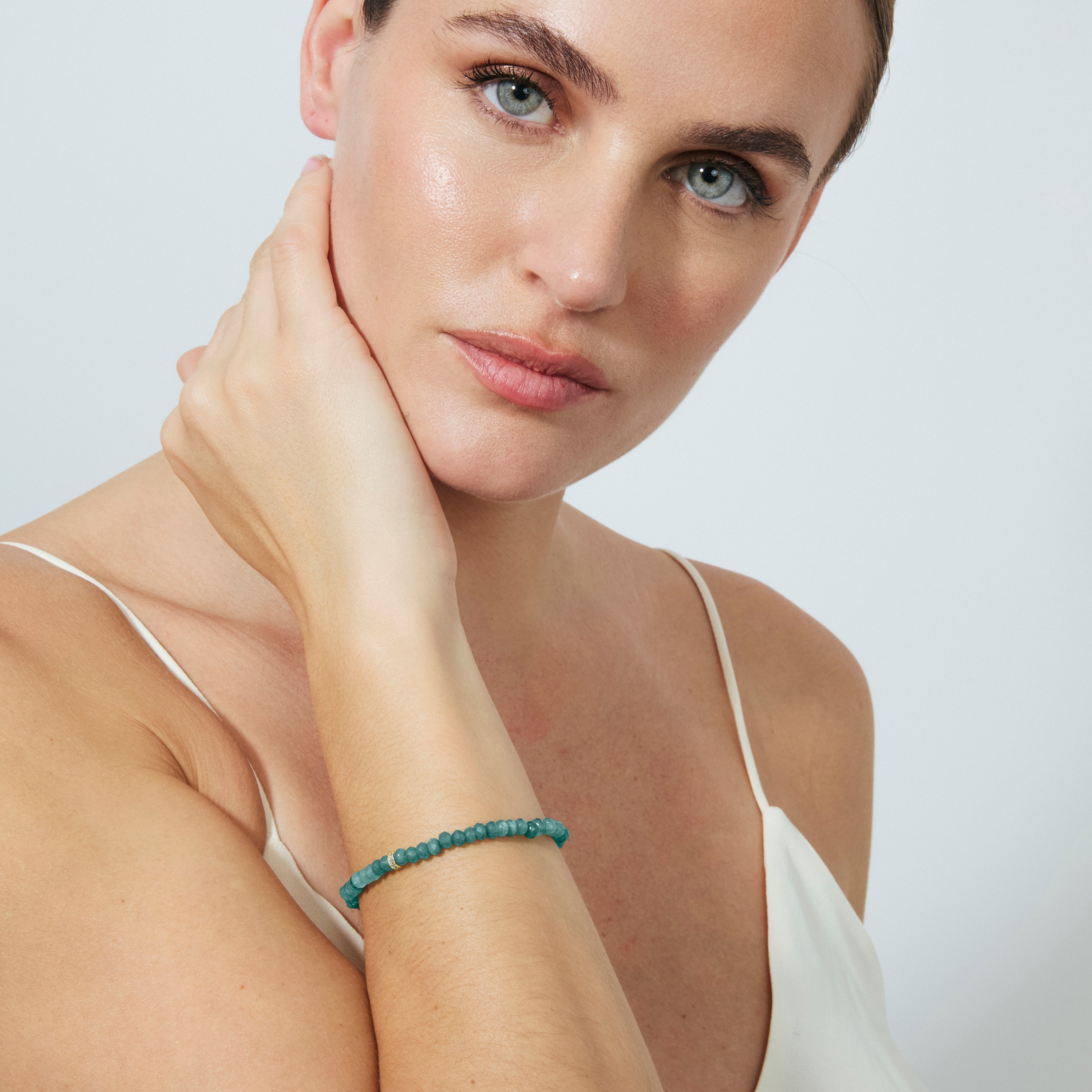 Bracelet en cristal vert turquoise fini en or jaune 18 carats - Aming