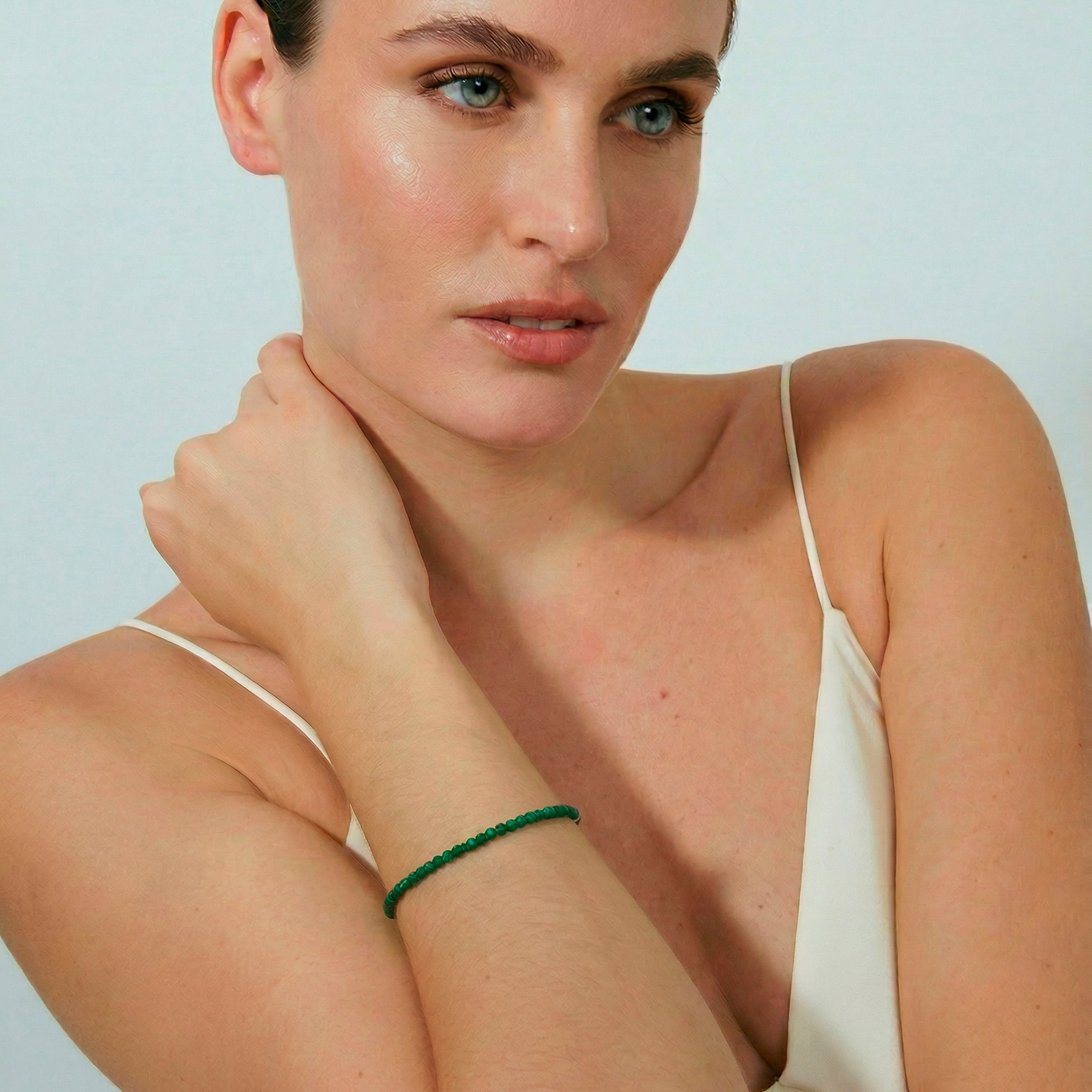 Green Crystal Bracelet finished in 18k Yellow Gold - Aming