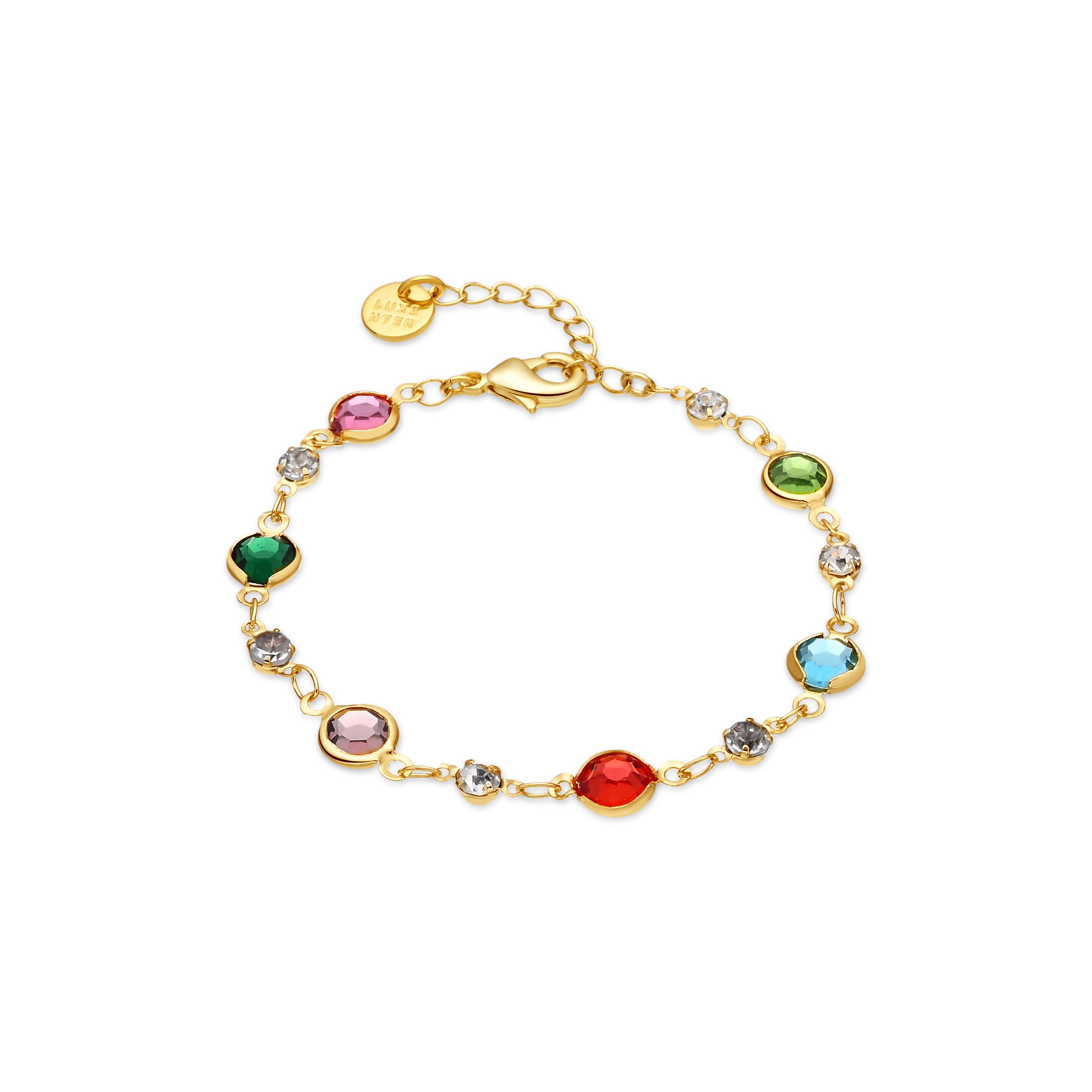 Pulseira de Zircónia Multicolor com acabamento em ouro amarelo 18k - Akas