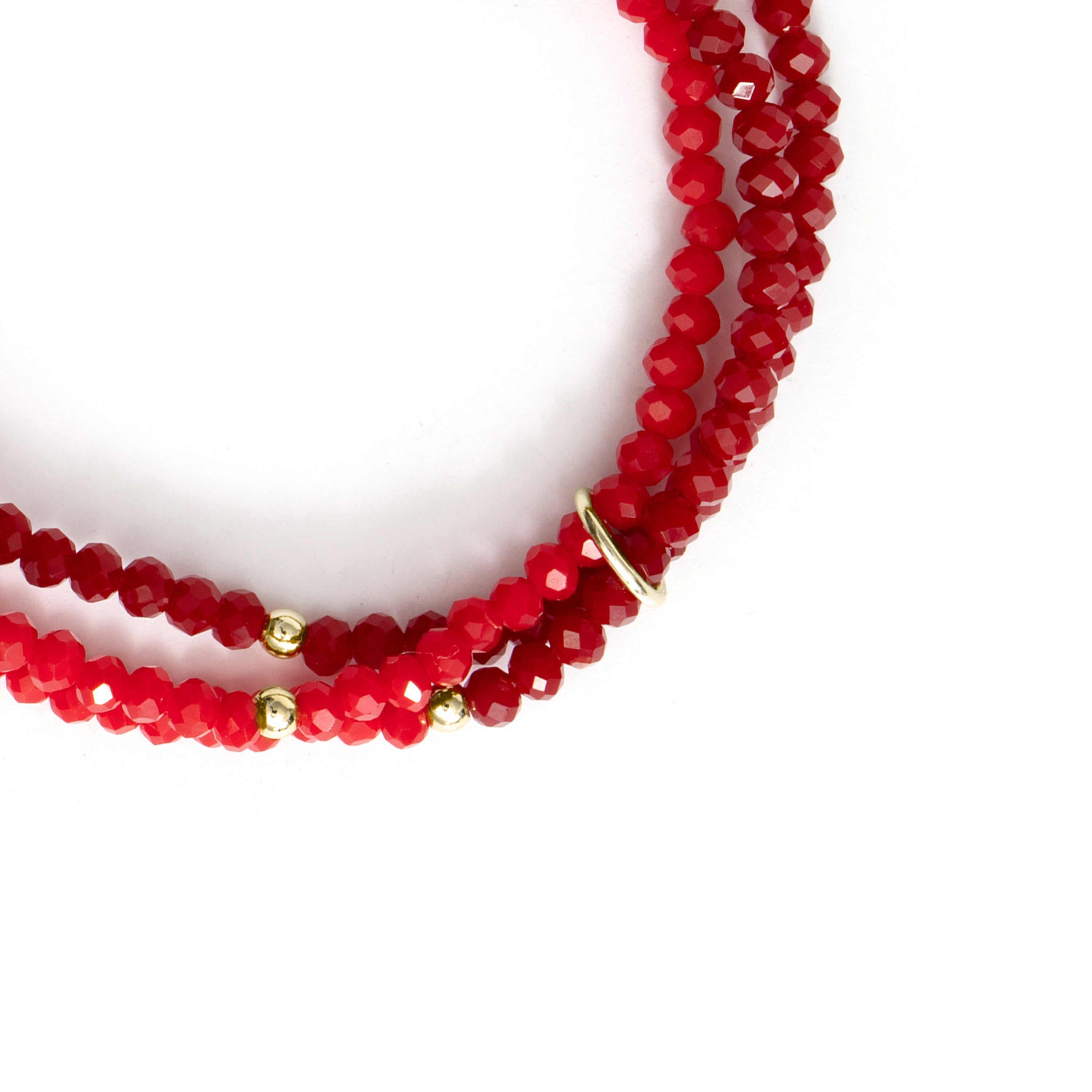 Pulsera de Aleación de Metal y Cristal Rojo acabado en oro amarillo de 18k - Hamdora