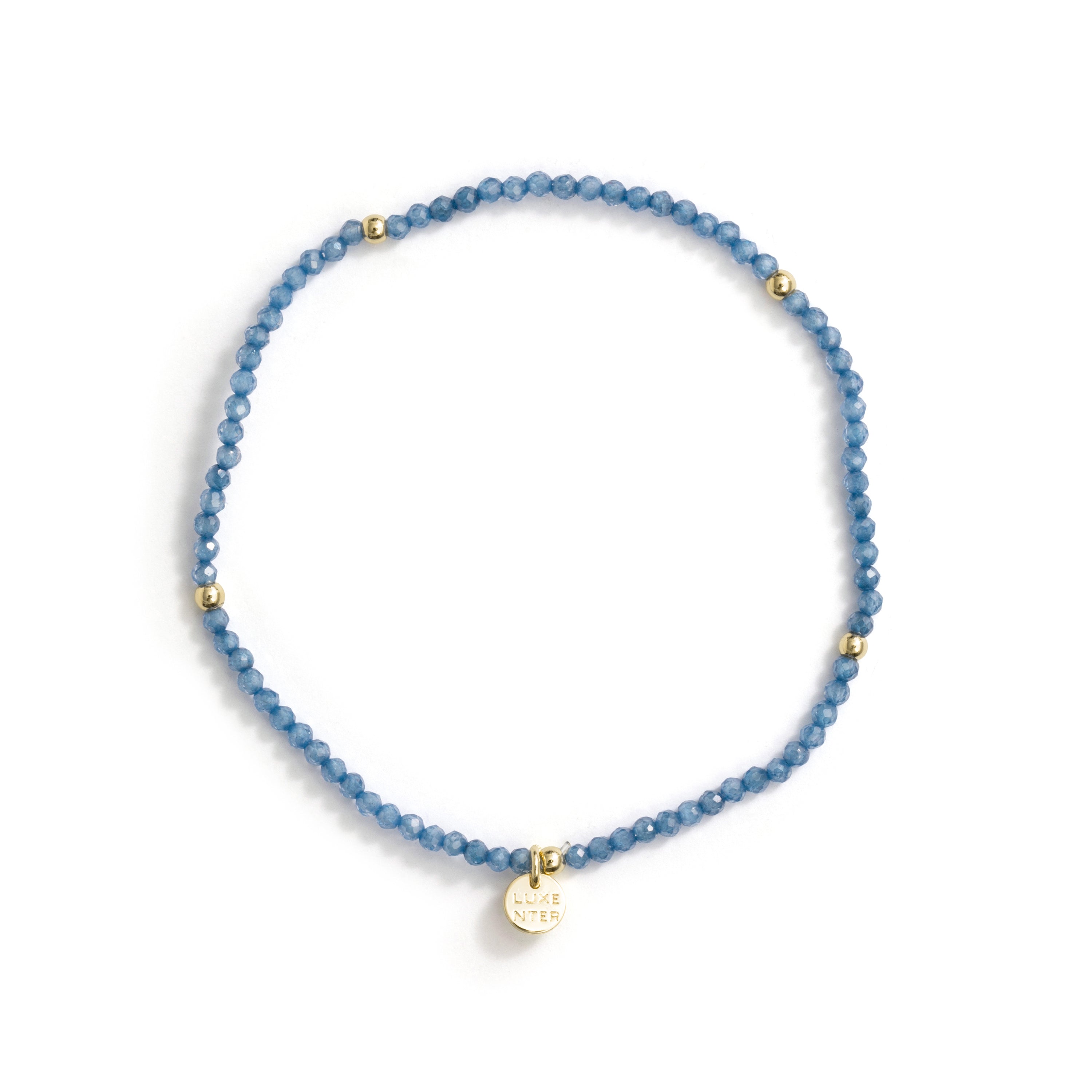 18k Yellow Gold Finished Dark Blue Crystal and Metal Alloy Bracelet - Hilry