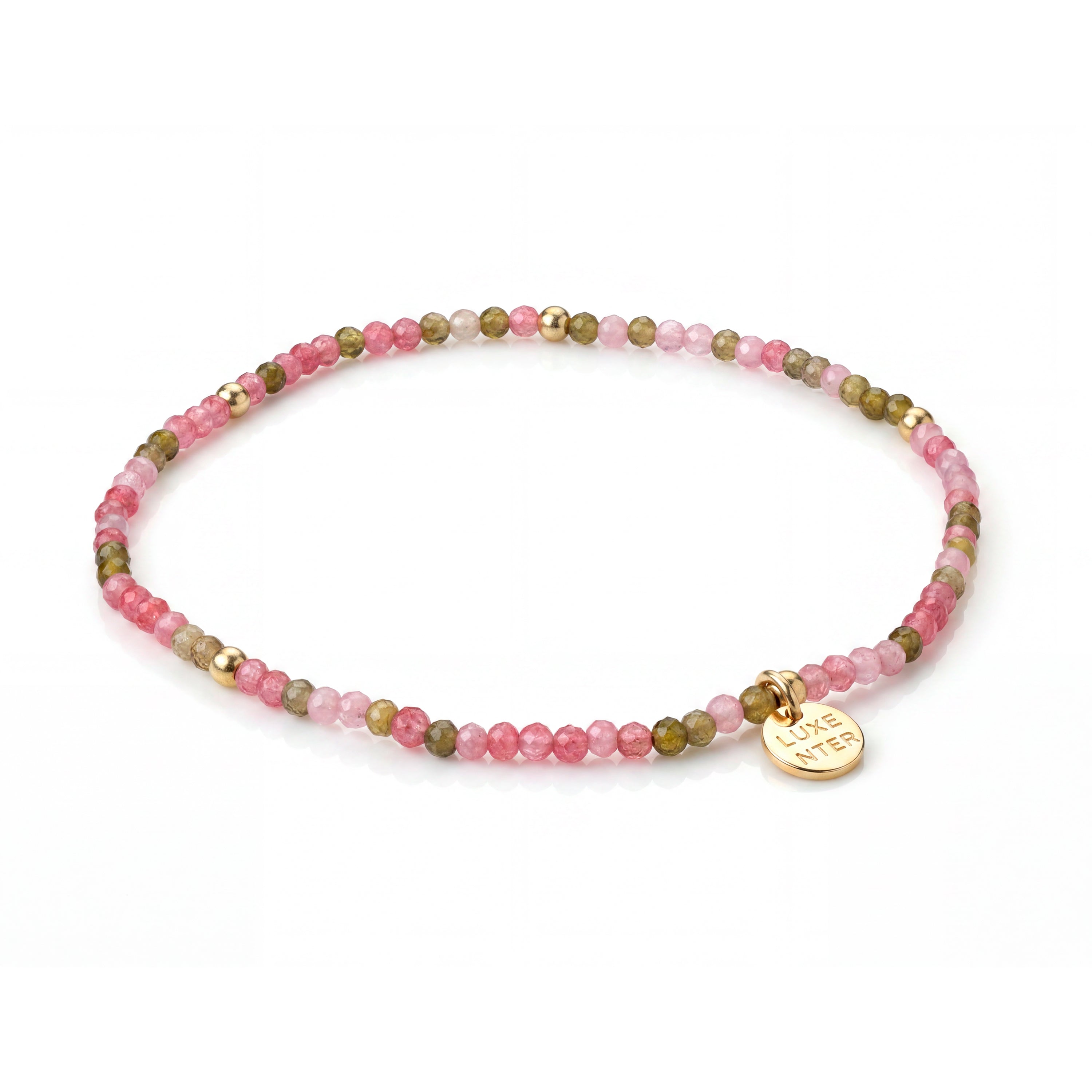 18k Yellow Gold Finished Pink Crystal and Metal Alloy Bracelet - Hilry