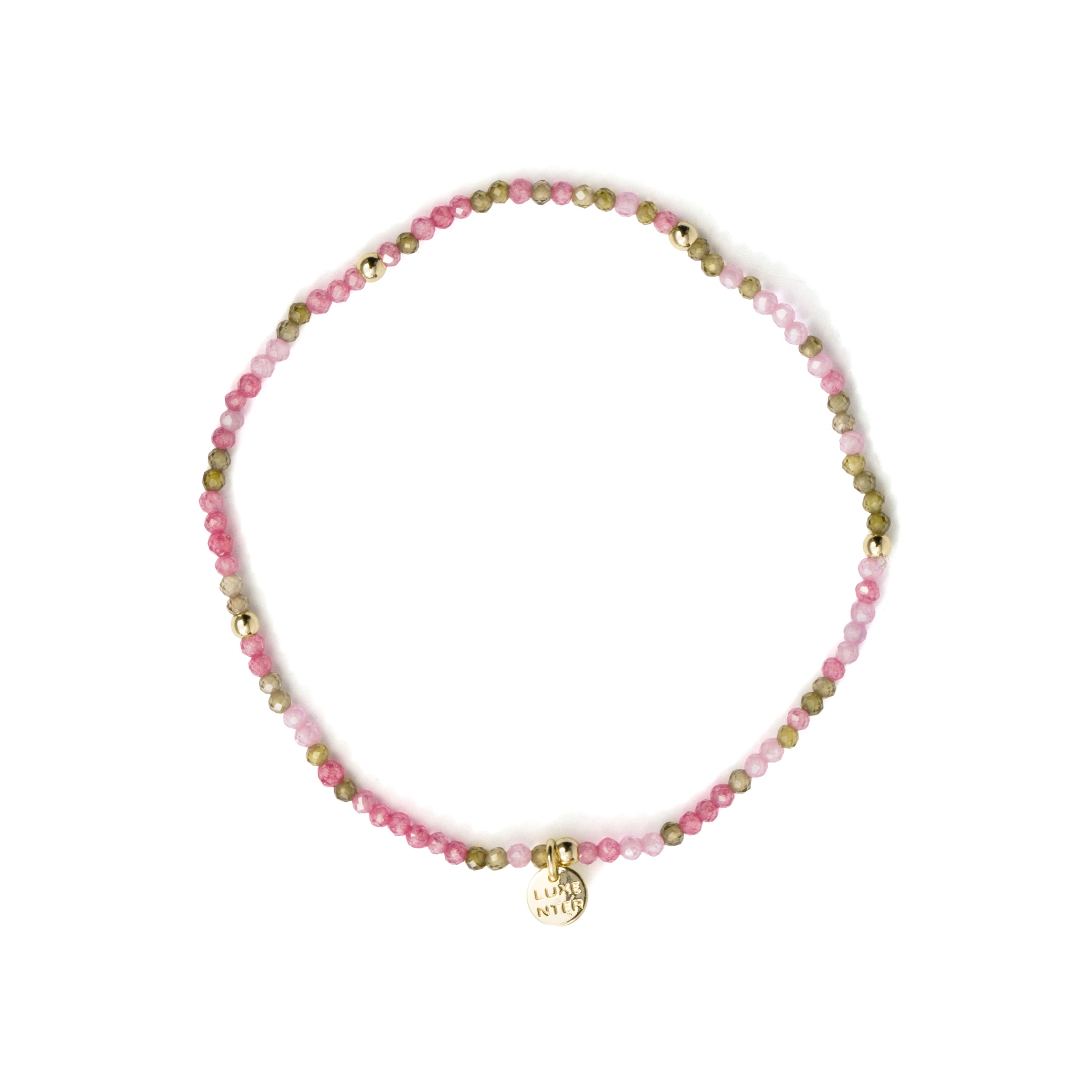 18k Yellow Gold Finished Pink Crystal and Metal Alloy Bracelet - Hilry