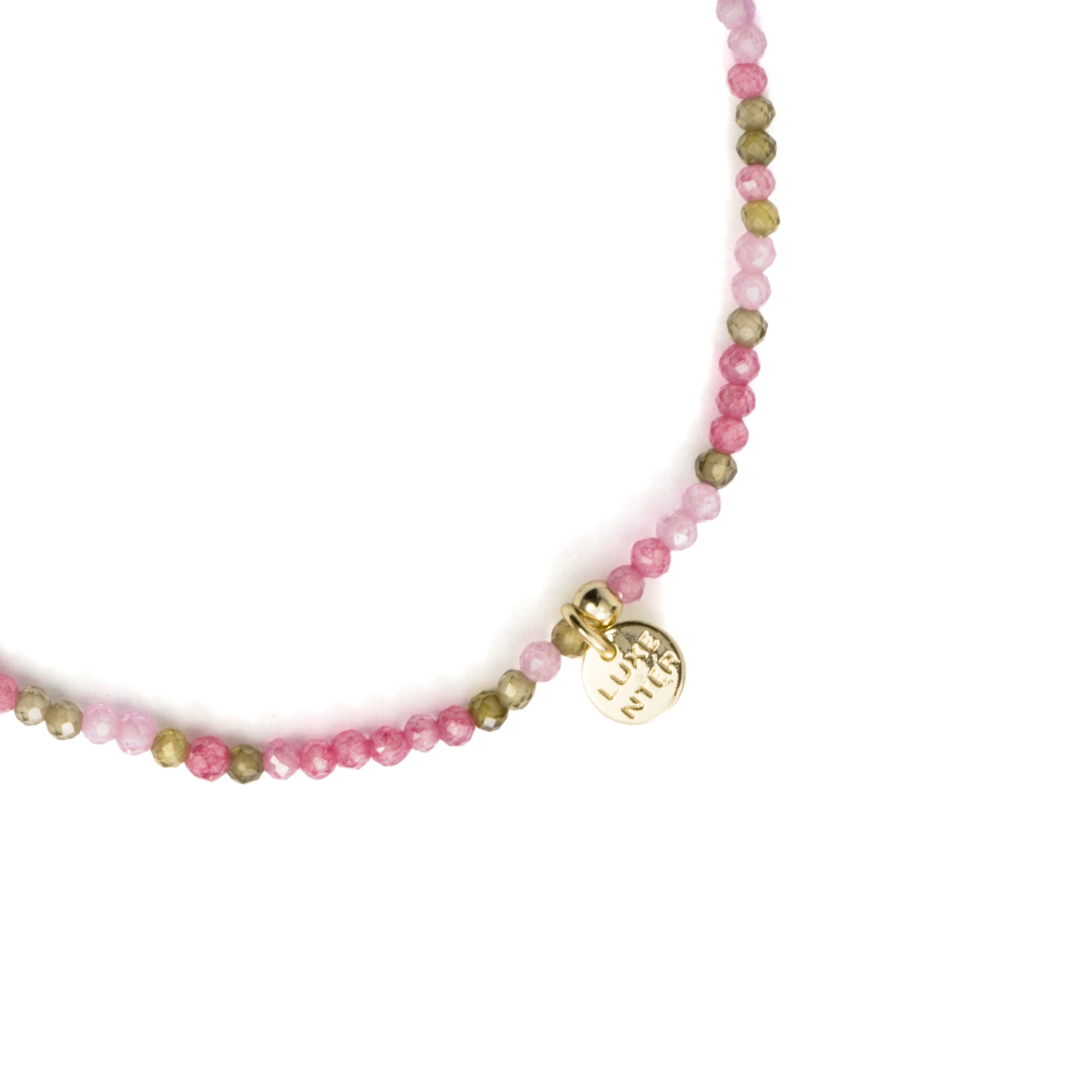 18k Yellow Gold Finished Pink Crystal and Metal Alloy Bracelet - Hilry