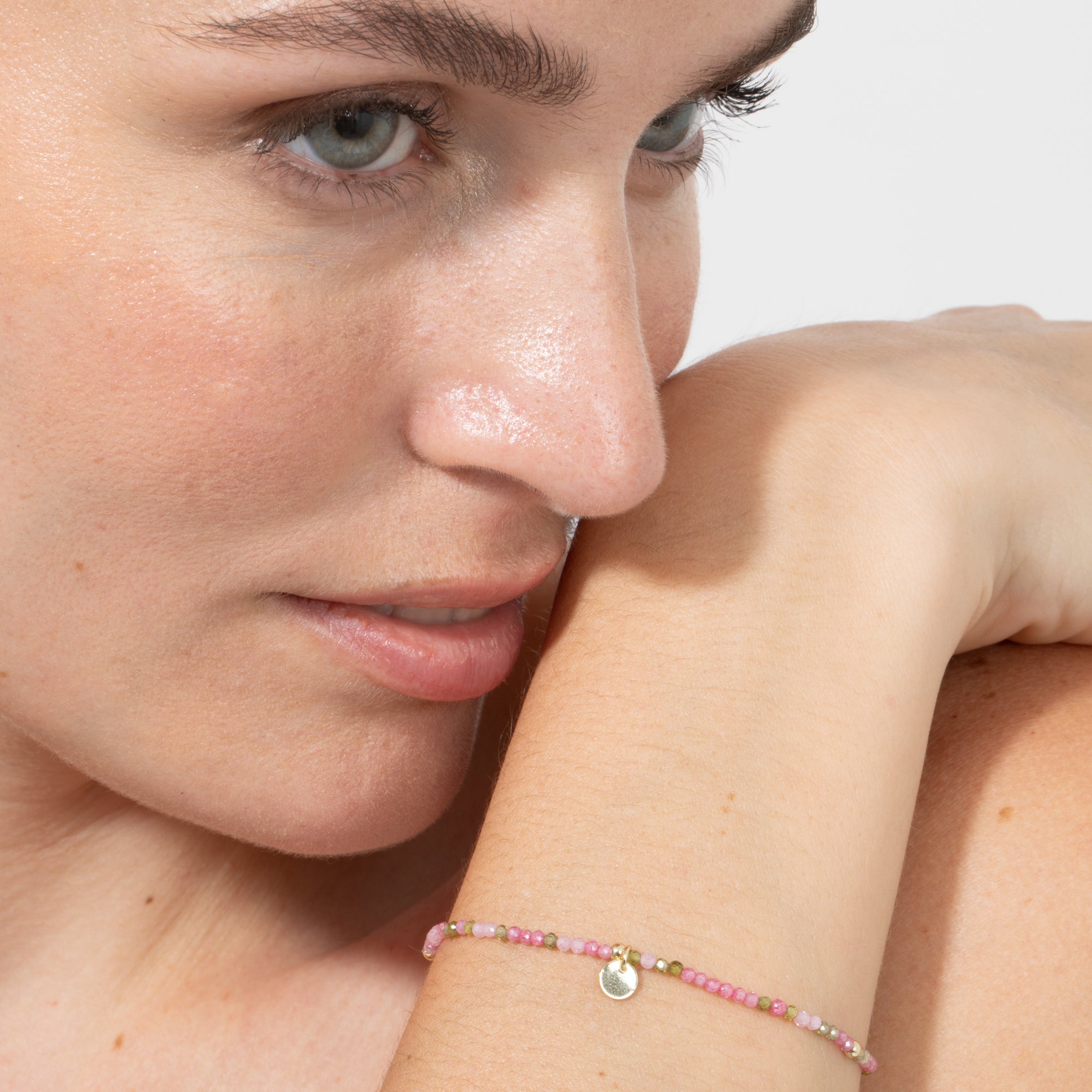 18k Yellow Gold Finished Pink Crystal and Metal Alloy Bracelet - Hilry