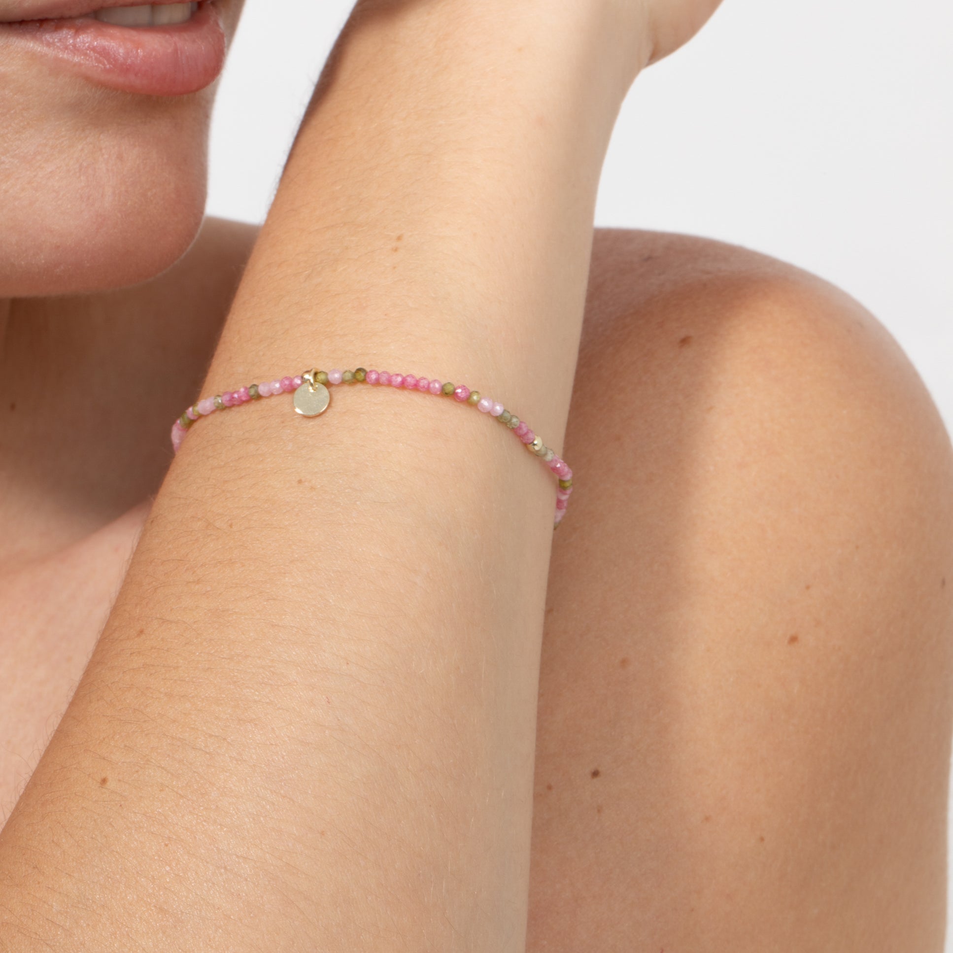 18k Yellow Gold Finished Pink Crystal and Metal Alloy Bracelet - Hilry