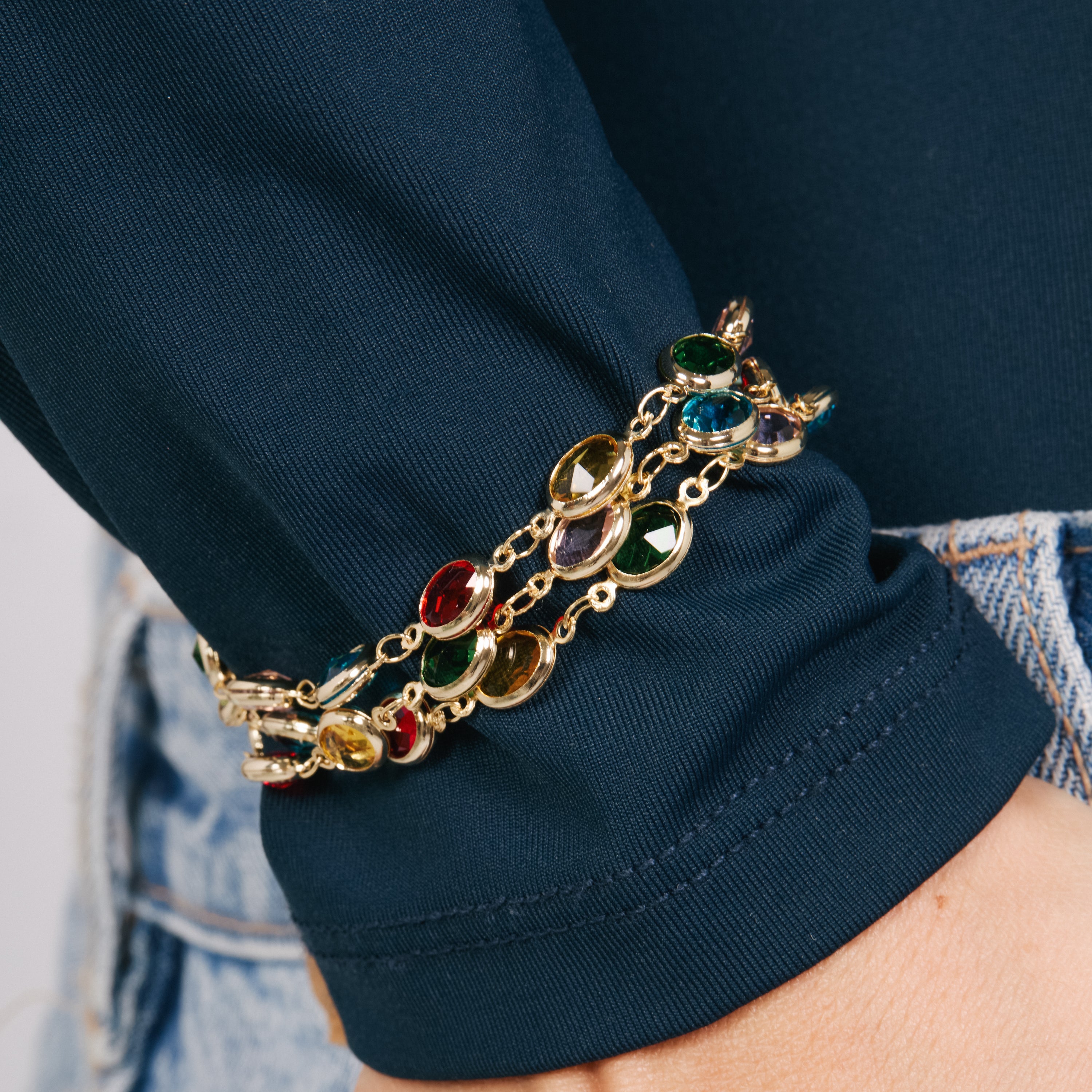 Pulsera de Cuarzo Hidrotermal Multicolor acabado en oro amarillo de 18k - Toebe