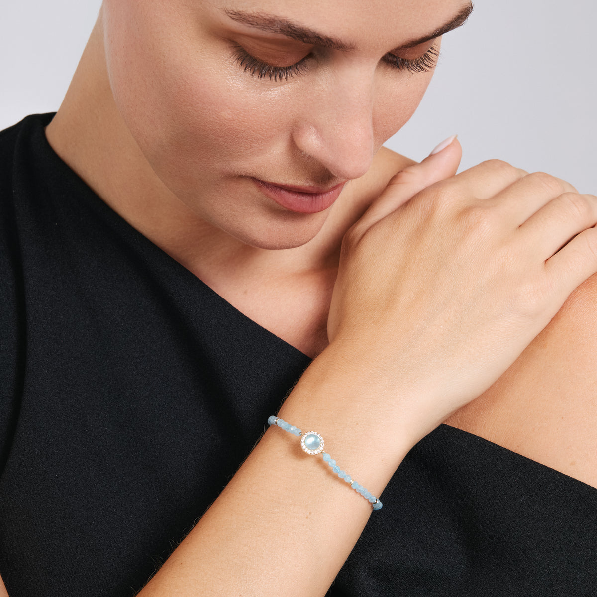 Pulseira de Doblete Azul-claro Ch com acabamento em ouro amarelo de 18K - Tasass