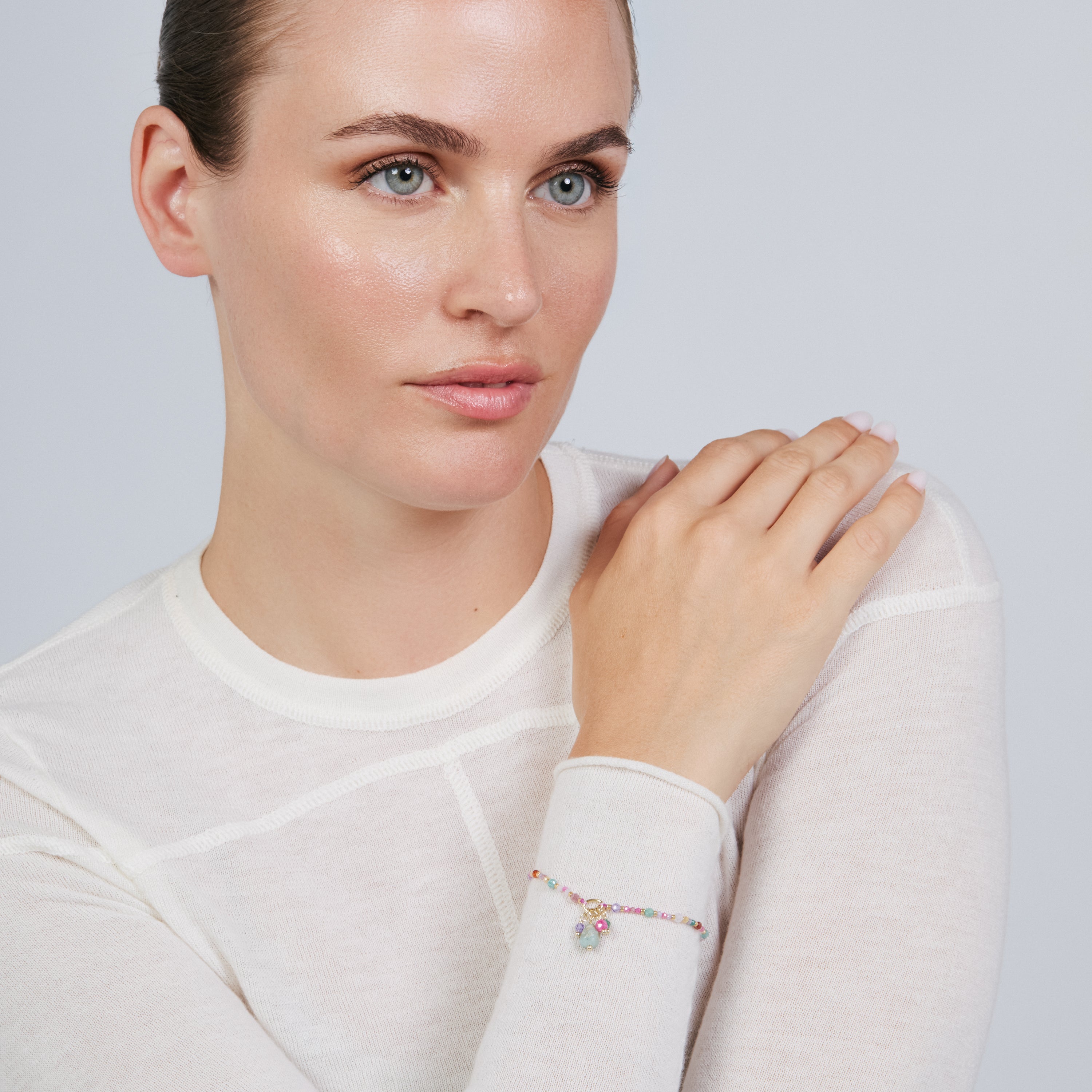 Pulsera de Cristal rosa acabado en oro amarillo de 18k - Jaros