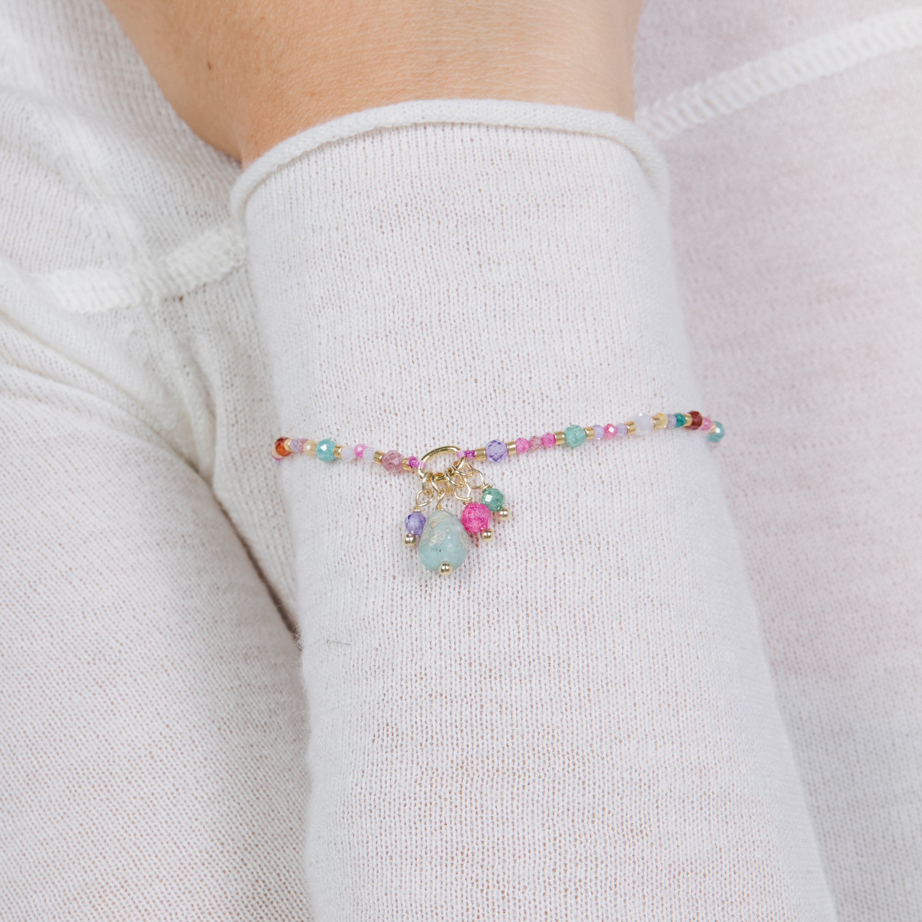 Pulsera de Cristal rosa acabado en oro amarillo de 18k - Jaros