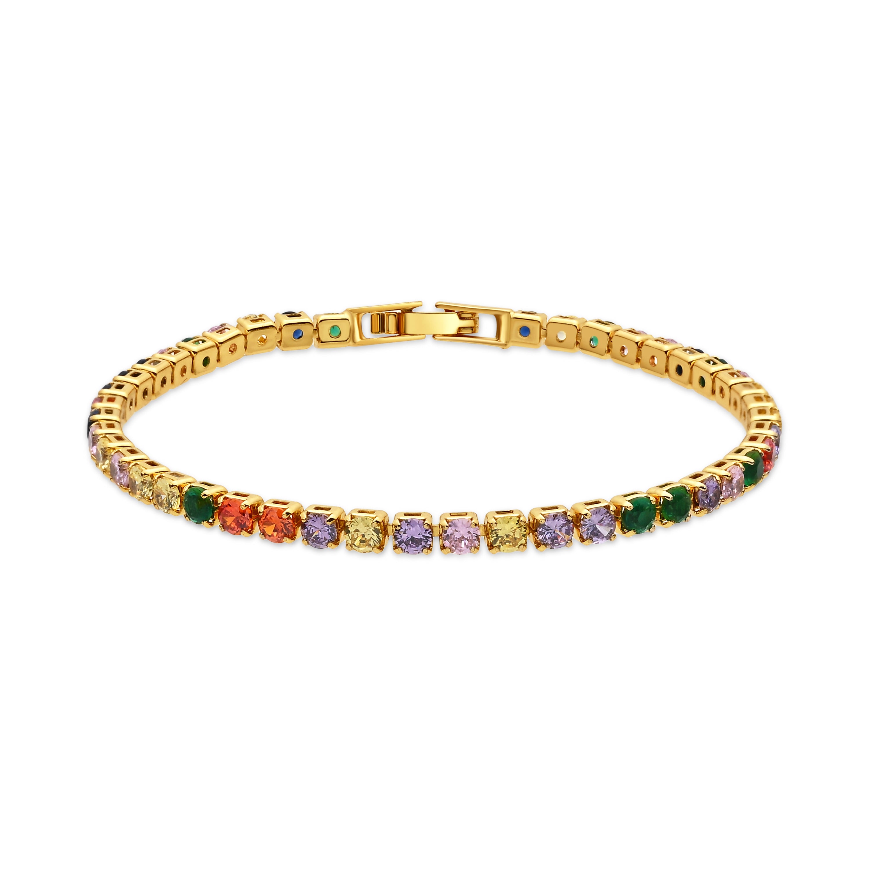 18k Yellow Gold Finished Multicolor Cubic Zirconia and Metal Alloy Bracelet - Jyamia